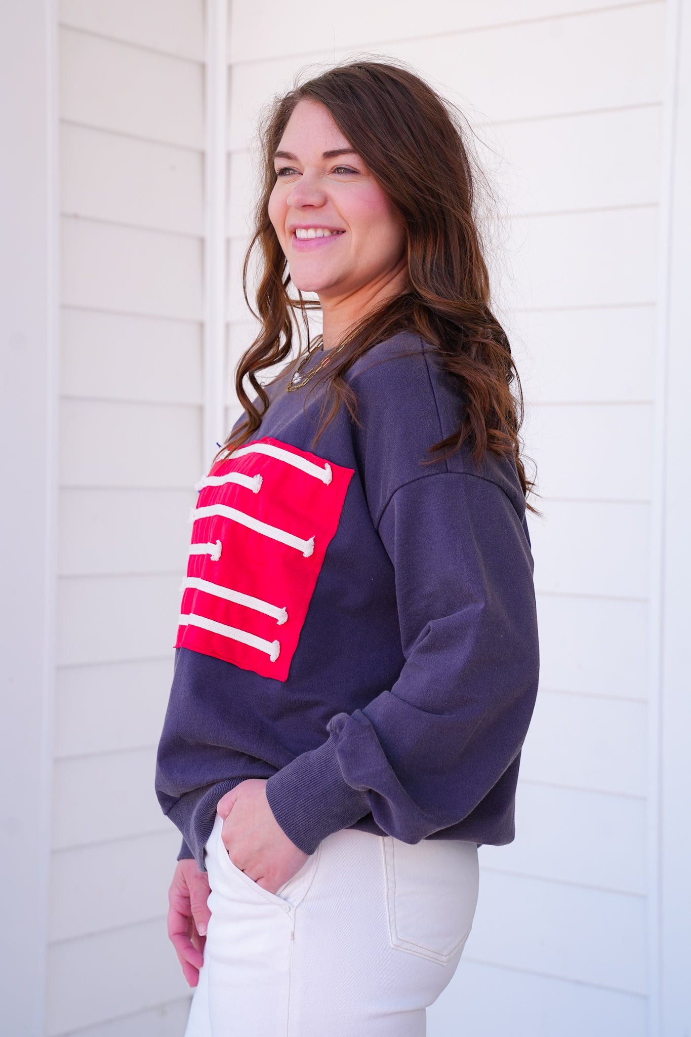 Mineral Wash Long Sleeve American Flag Patch Sweatshirt