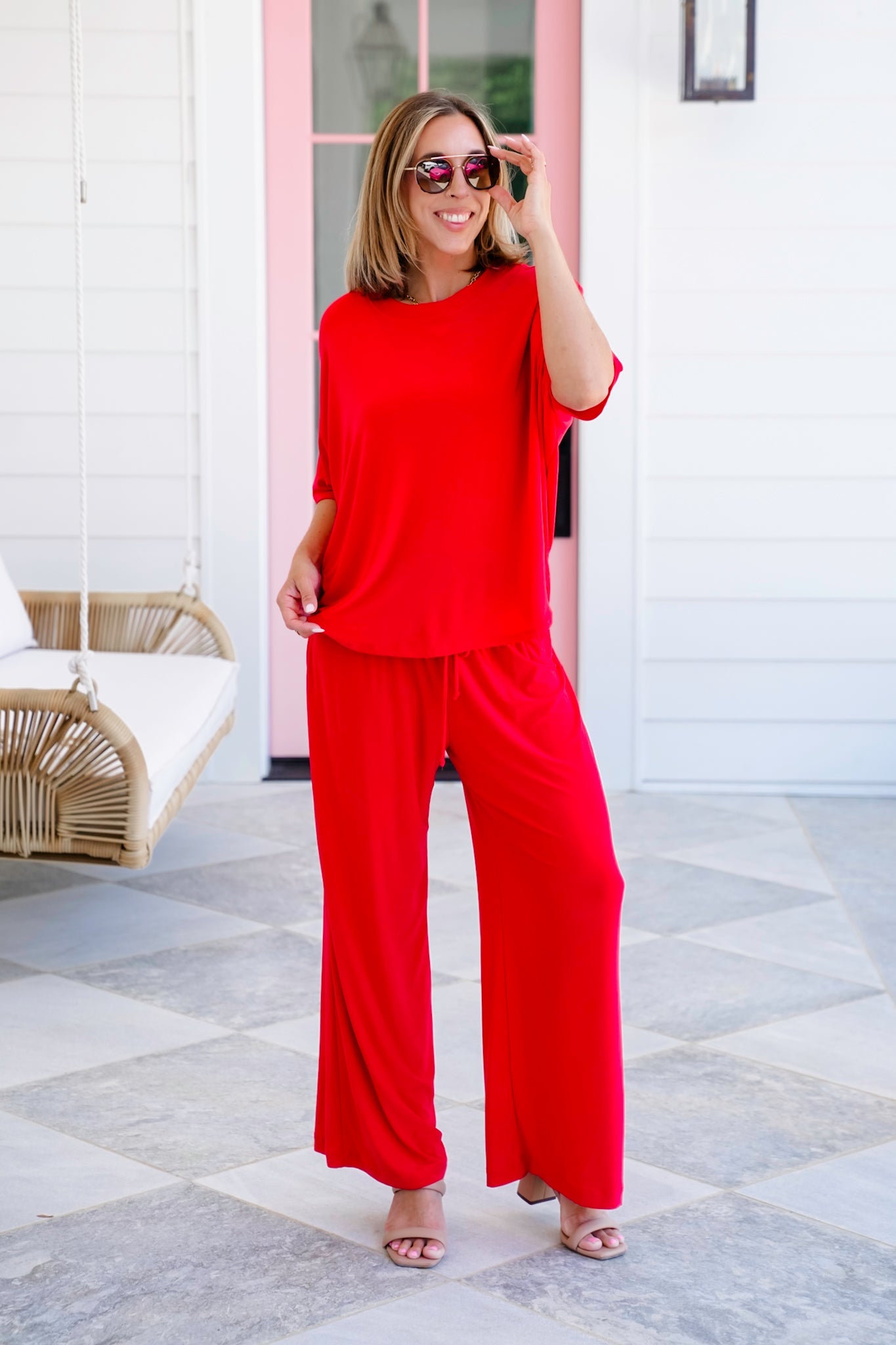 Plus/Reg Solid 3/4 Dolman Sleeve Top and Wide Leg Pant Set