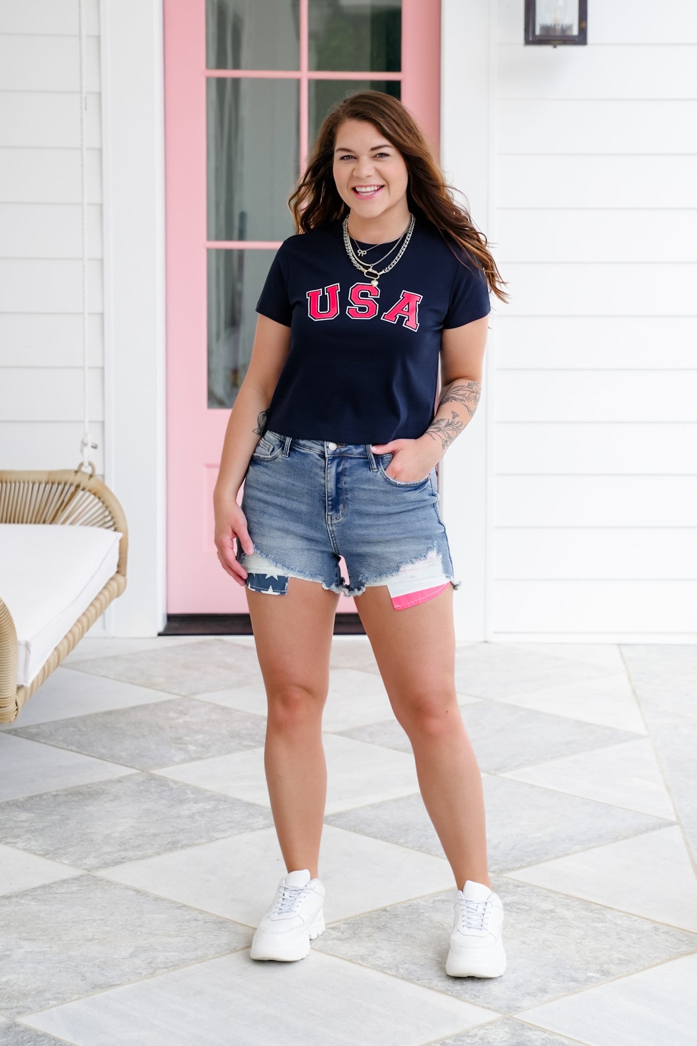 Short Sleeve "USA" Graphic Crop Top