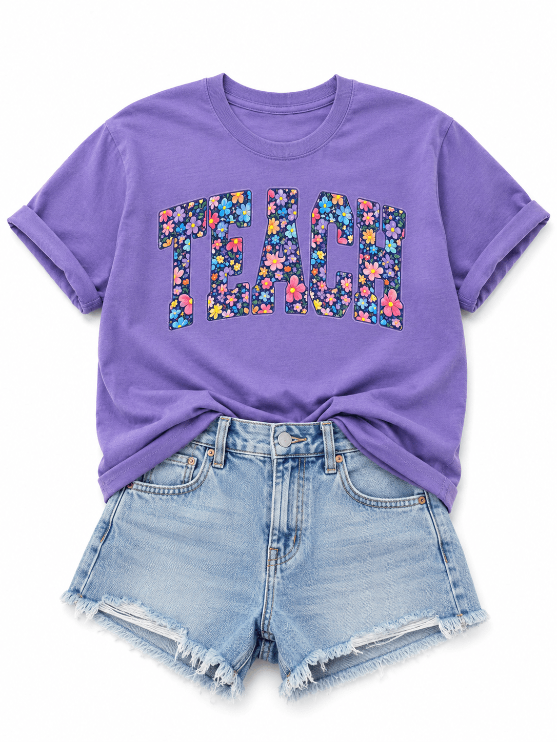 Plus/Reg Short Sleeve "Floral Teach" Graphic Tee - Freckled Poppy