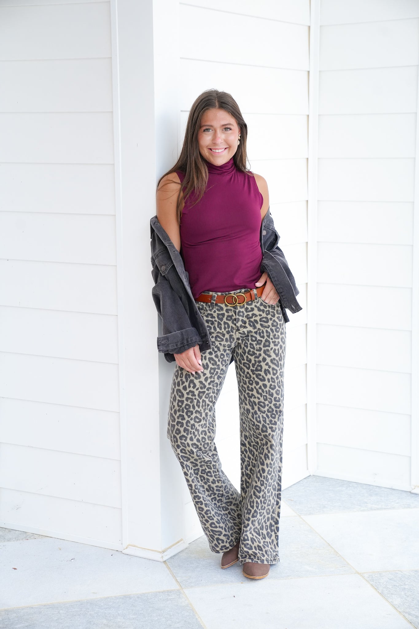 Risen Mid Rise Leopard Wide Leg Jeans