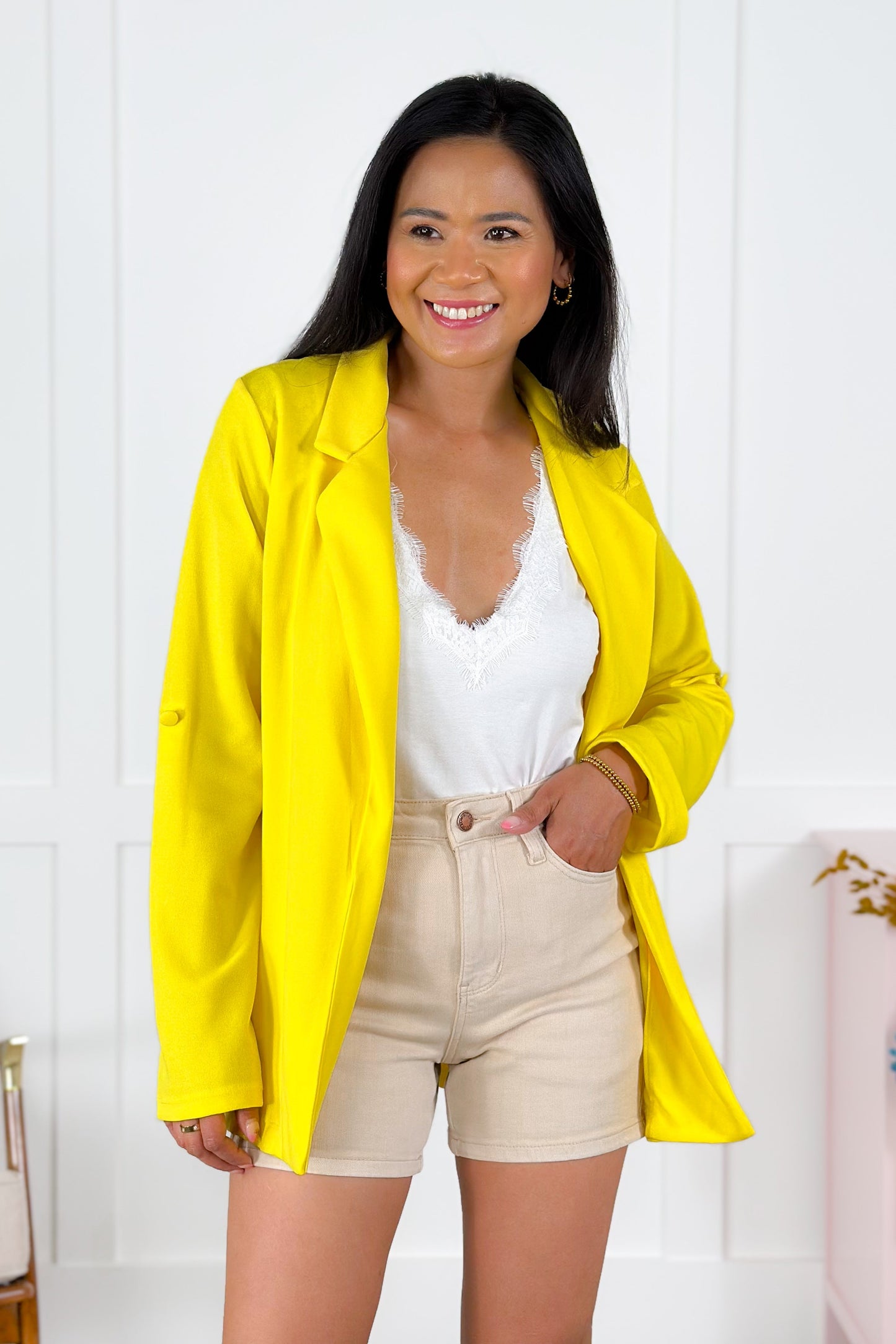 DOOR BUSTER! Plus/Reg Solid Long Sleeve Open Blazer With Side Pockets (Multiple Colors)