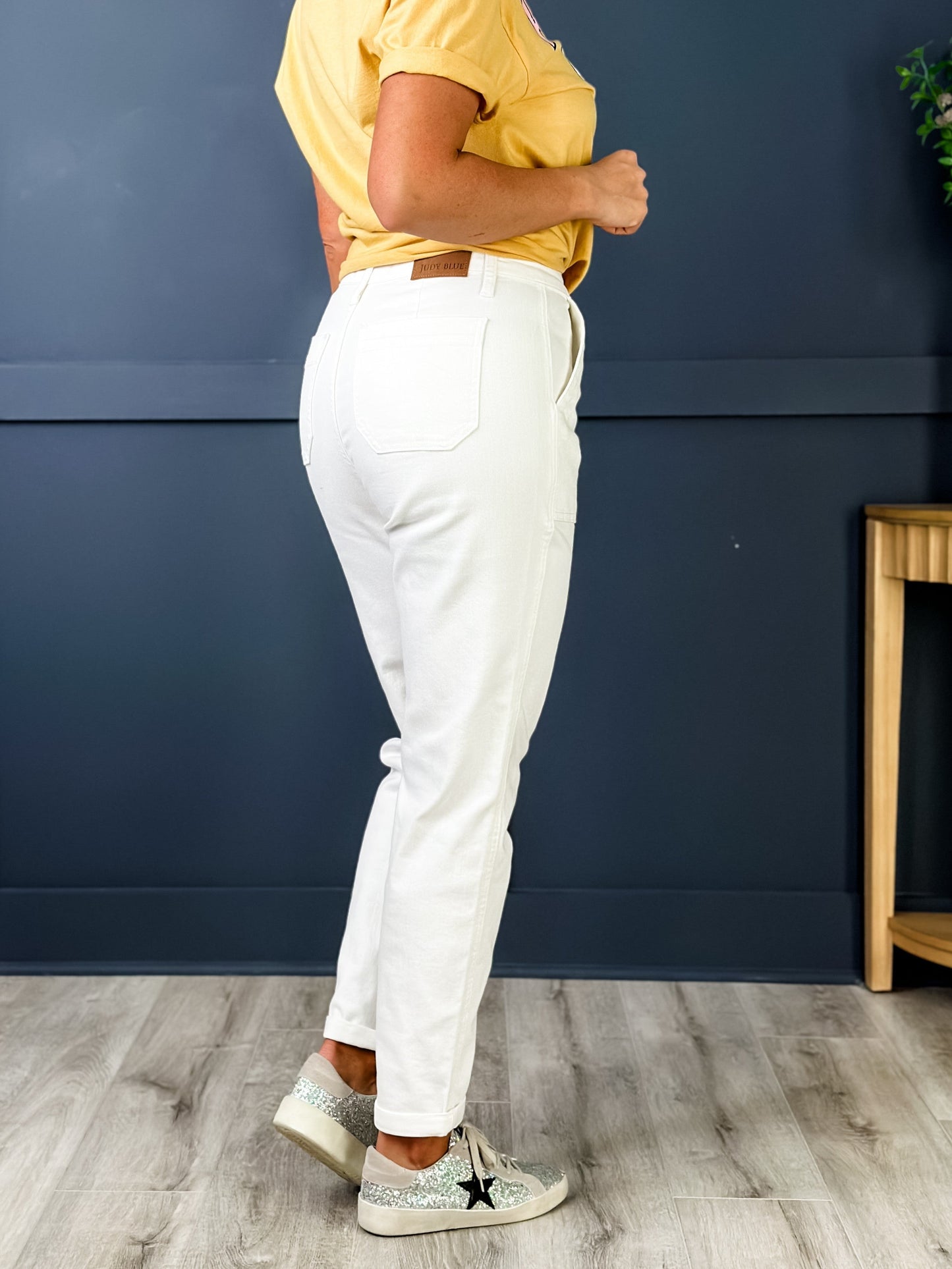 Judy Blue WHITE Airplane Mode High Rise White Cuffed Jogger