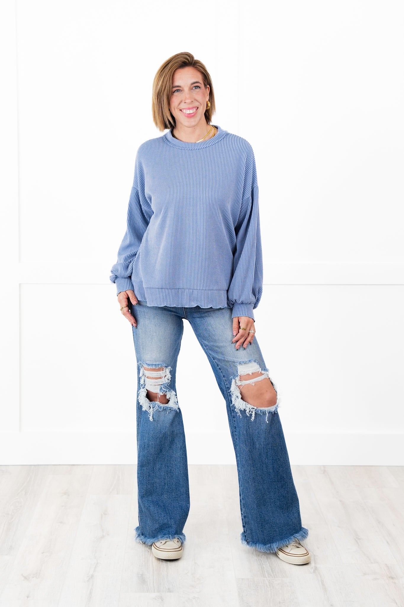 Ribbed Knit Long Sleeve Pullover Top