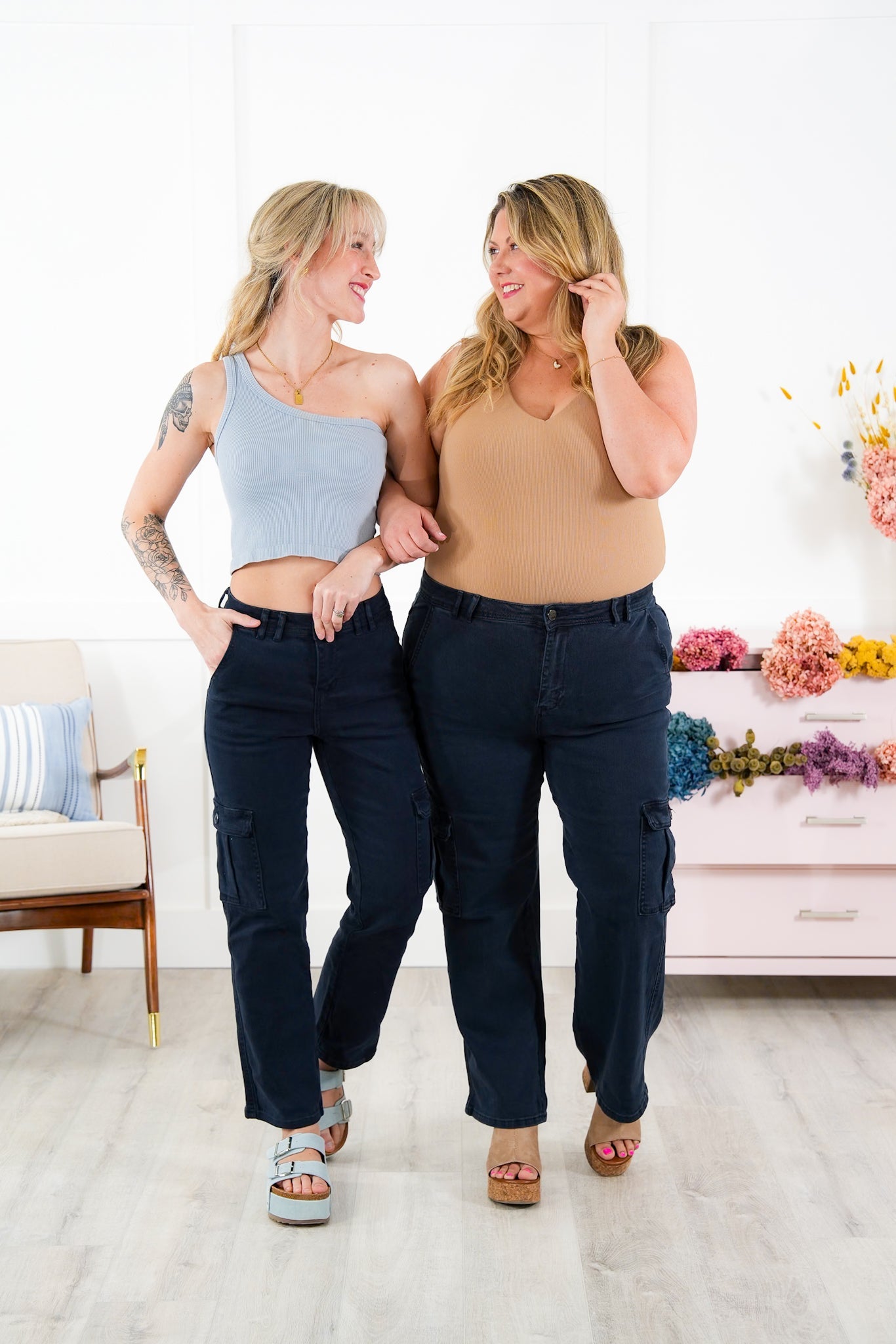 Risen High Rise Navy Cargo Pants