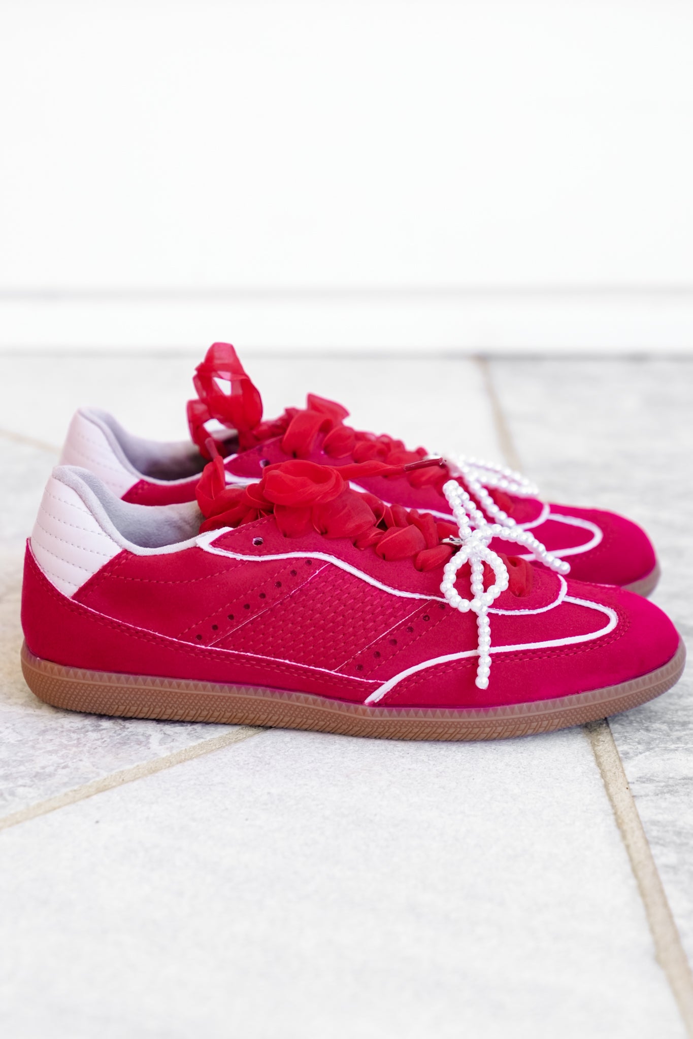 Shu Shop Lace Up Sneaker with Pearl Bow