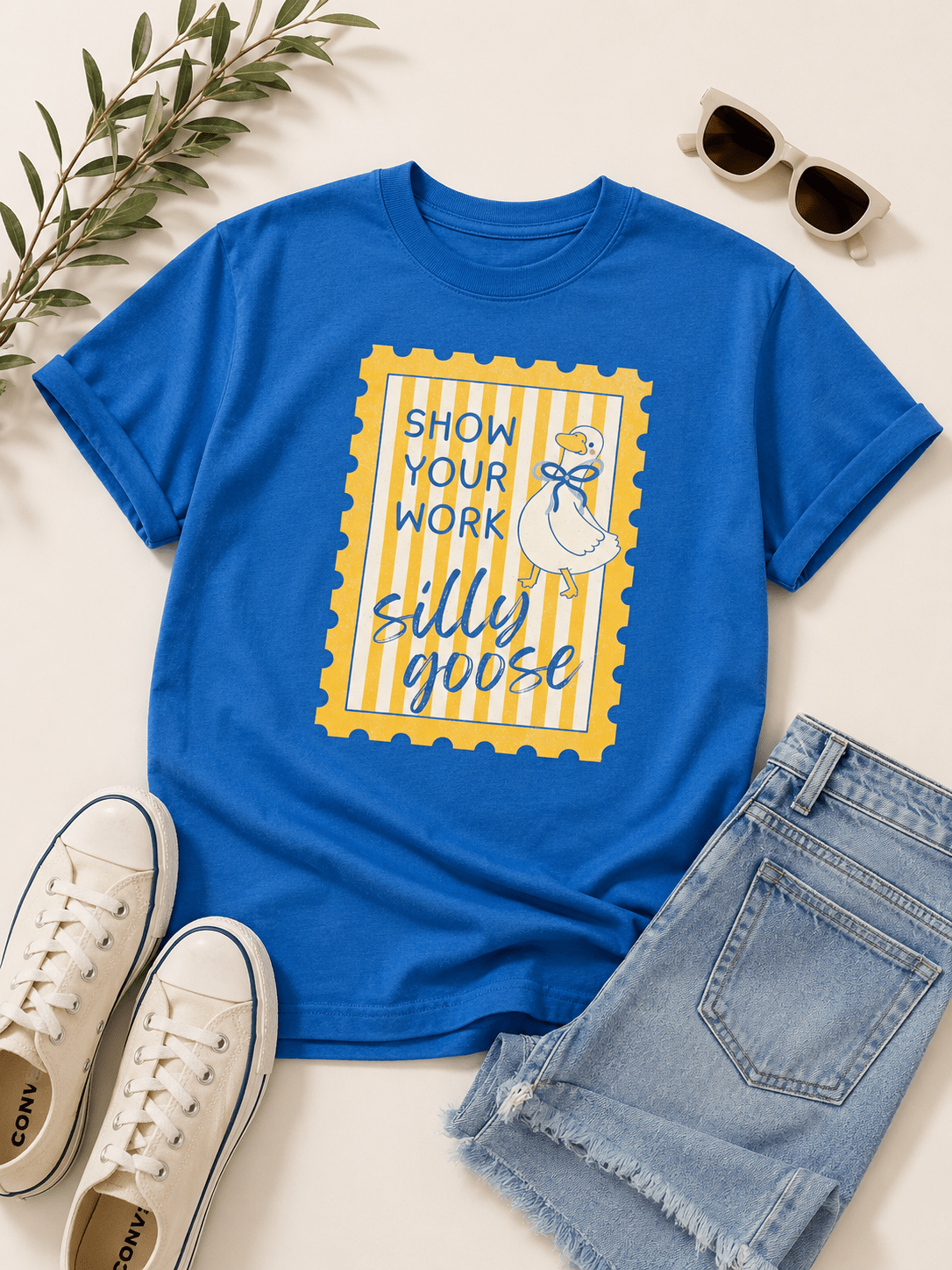 Plus/Reg Short Sleeve "Show Your Work Silly Goose" Graphic Tee - Freckled Poppy