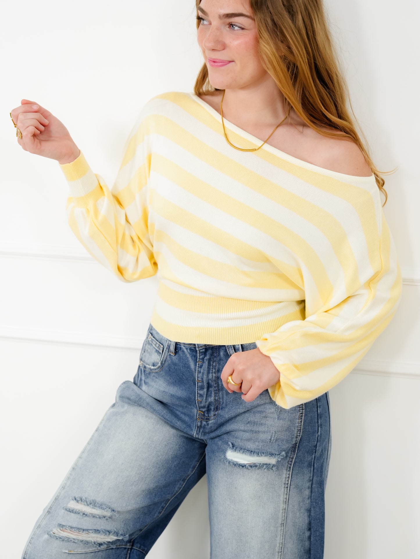 Stripe Long Sleeve Boat Neck Sweater