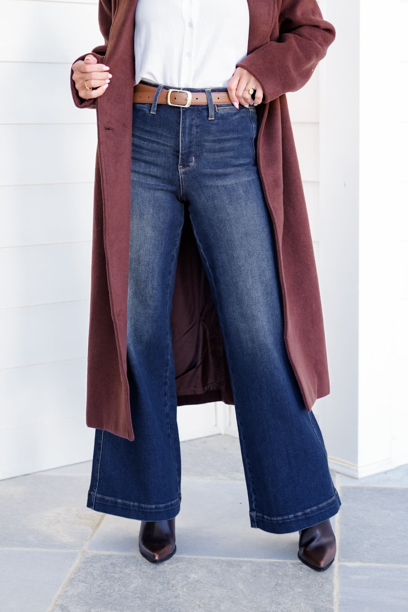 Judy Blue High Rise Dark Wash Tummy Control Retro Wide Leg Jeans with Welt Pockets