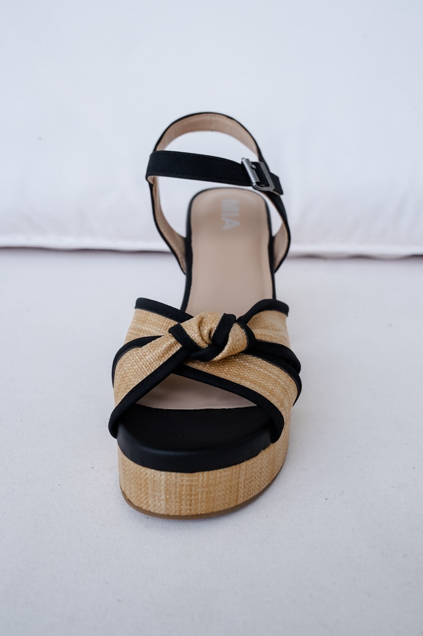 MIA Woven Platform Block Heel Sandal with Knotted Detail