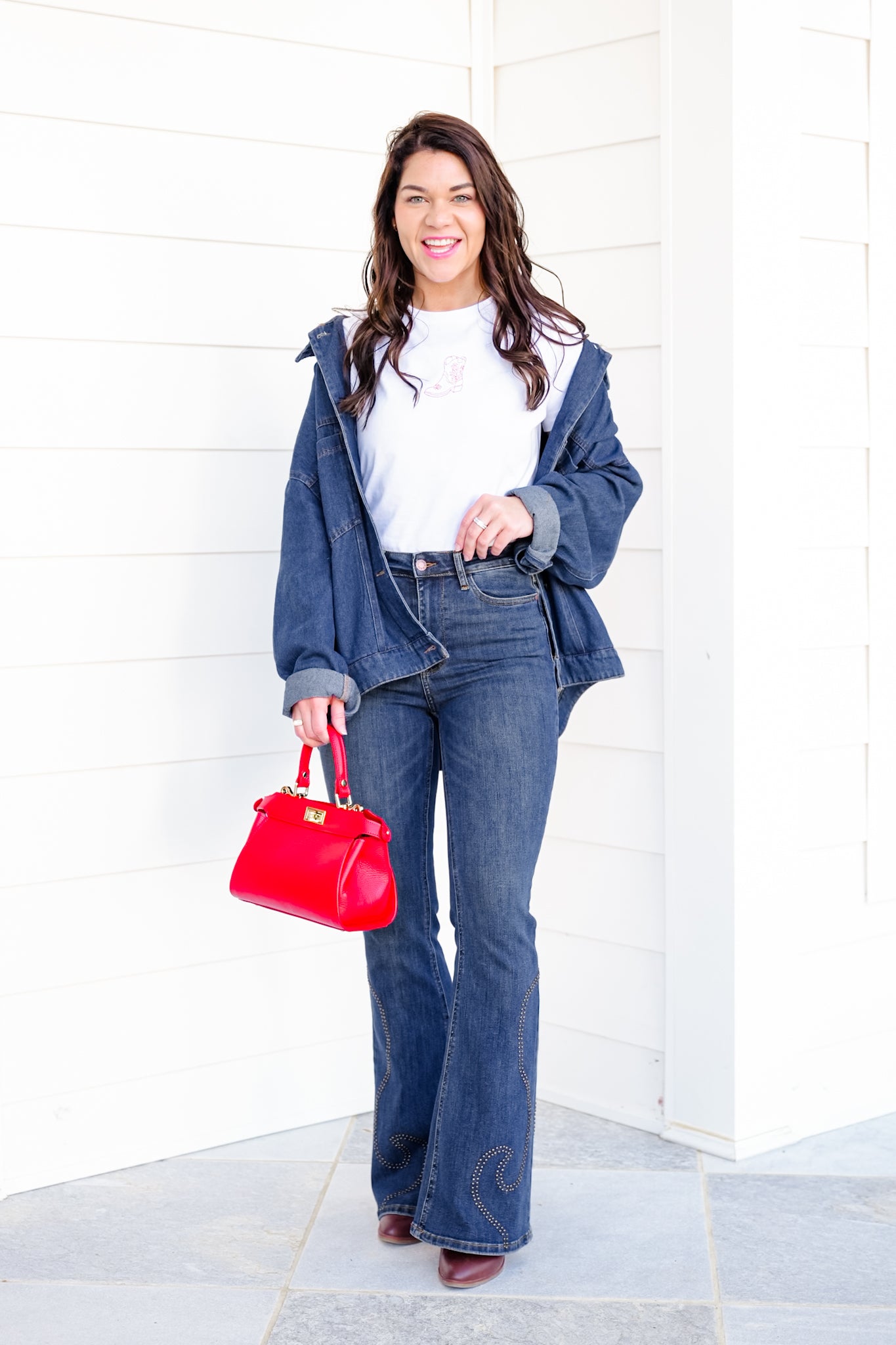 Judy Blue High Rise Medium Wash Western Studded Flare Jeans
