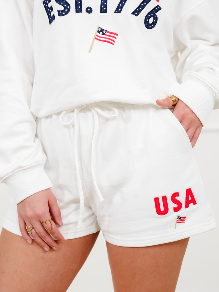 Embroidered "USA" High Waisted Shorts