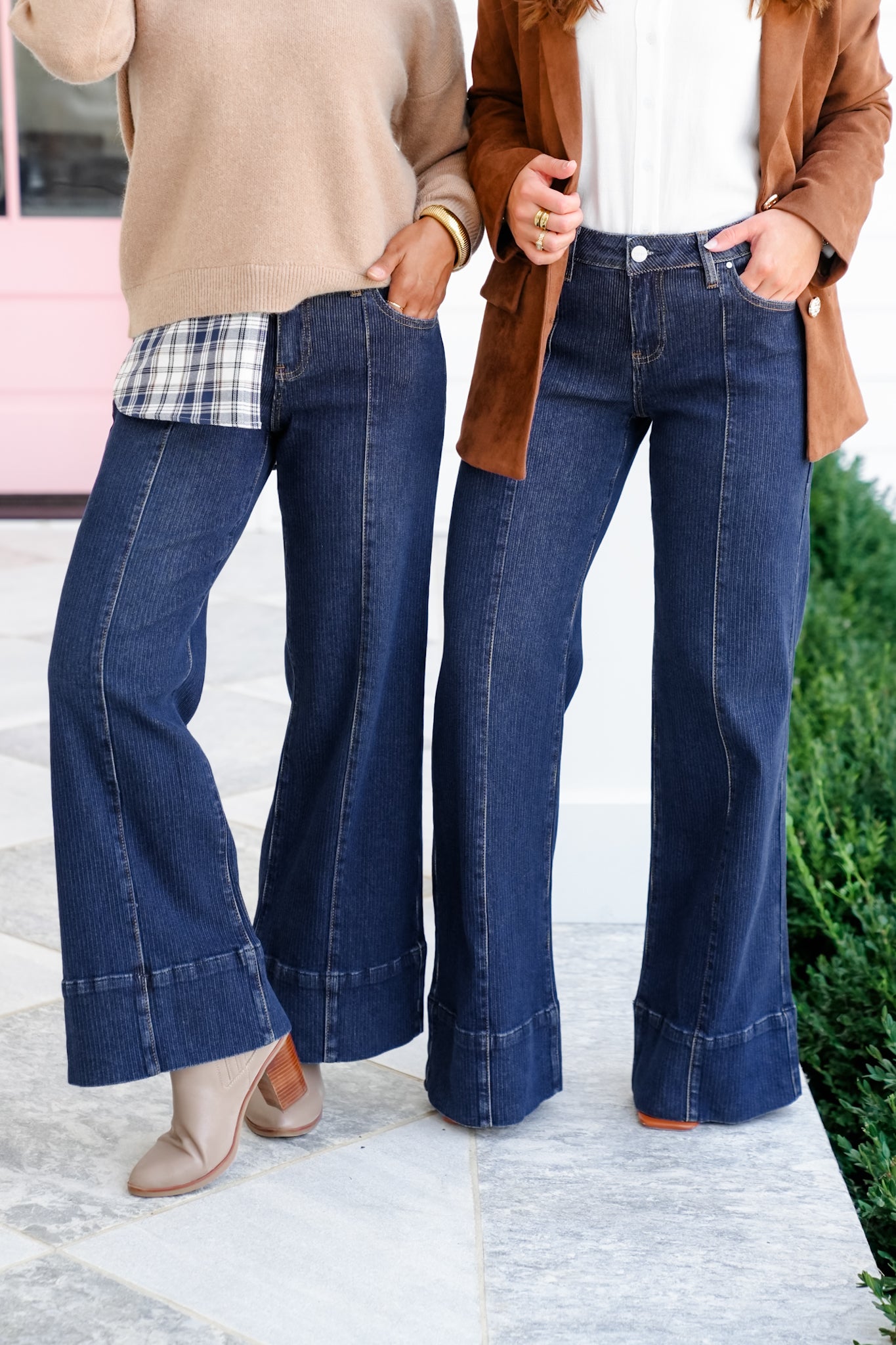 Risen Poppy Lane Mid Rise Dark Wash Wide Leg Jeans with Wide Hem