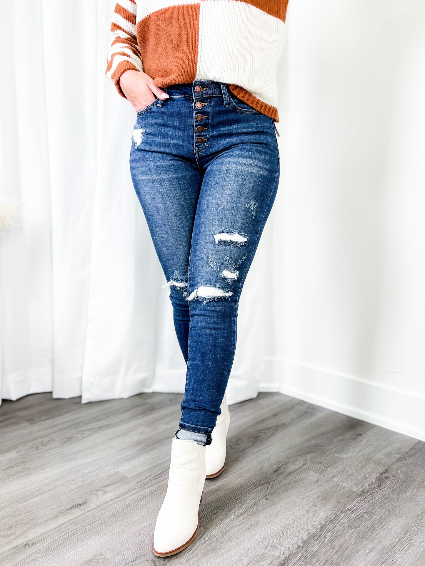 Judy Blue Mid Rise skinny Thermal Patch (Multiple Lengths)