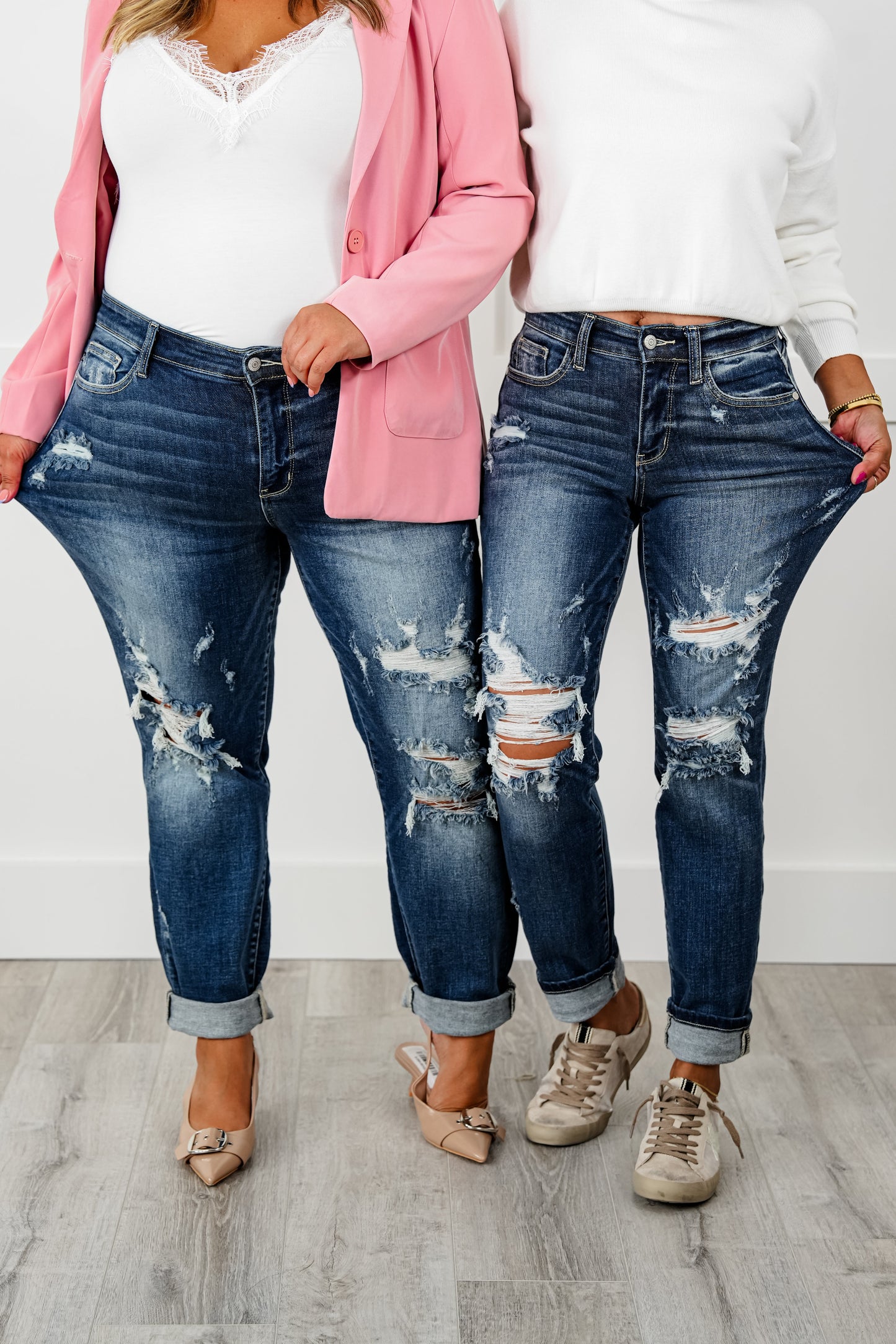 Judy Blue Dream Team Medium Wash Distressed Mid Rise Boyfriend Jeans