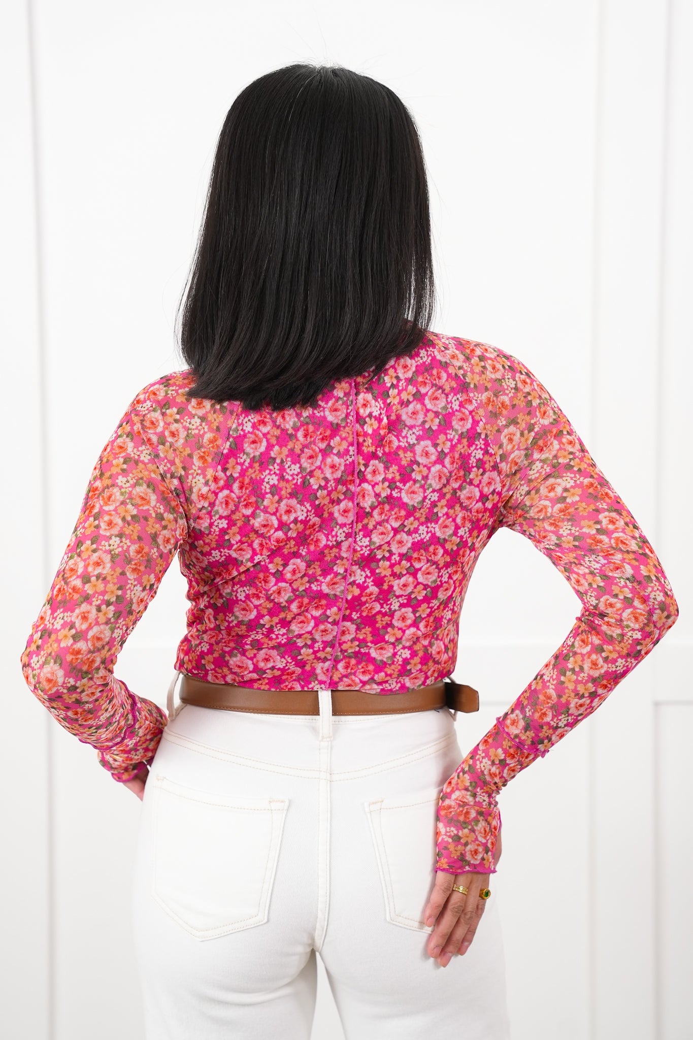 Restock! Plus/Reg Floral Mesh Long Sleeve Mock Neck Top