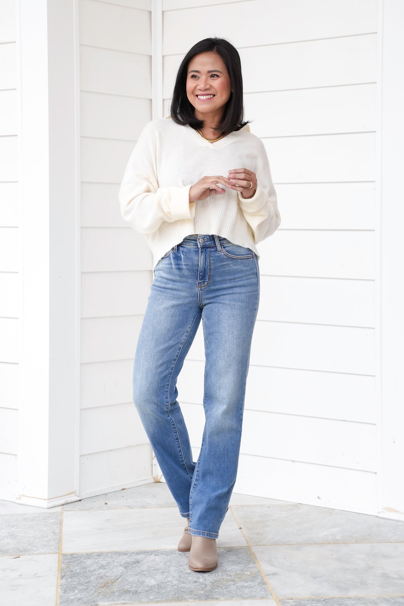 Judy Blue High Rise Medium Vintage Wash Thermal Straight Leg Jeans