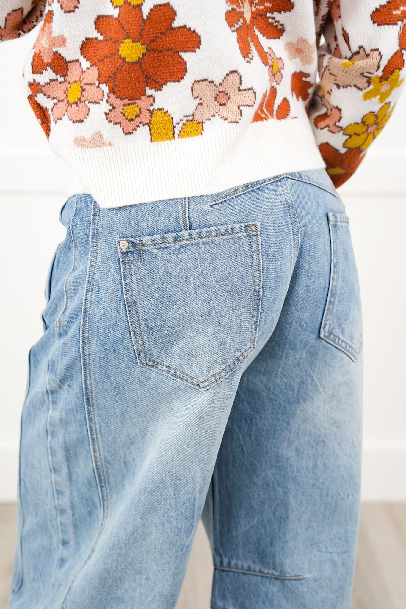 Mineral Wash Denim High Waist Barrel Pants