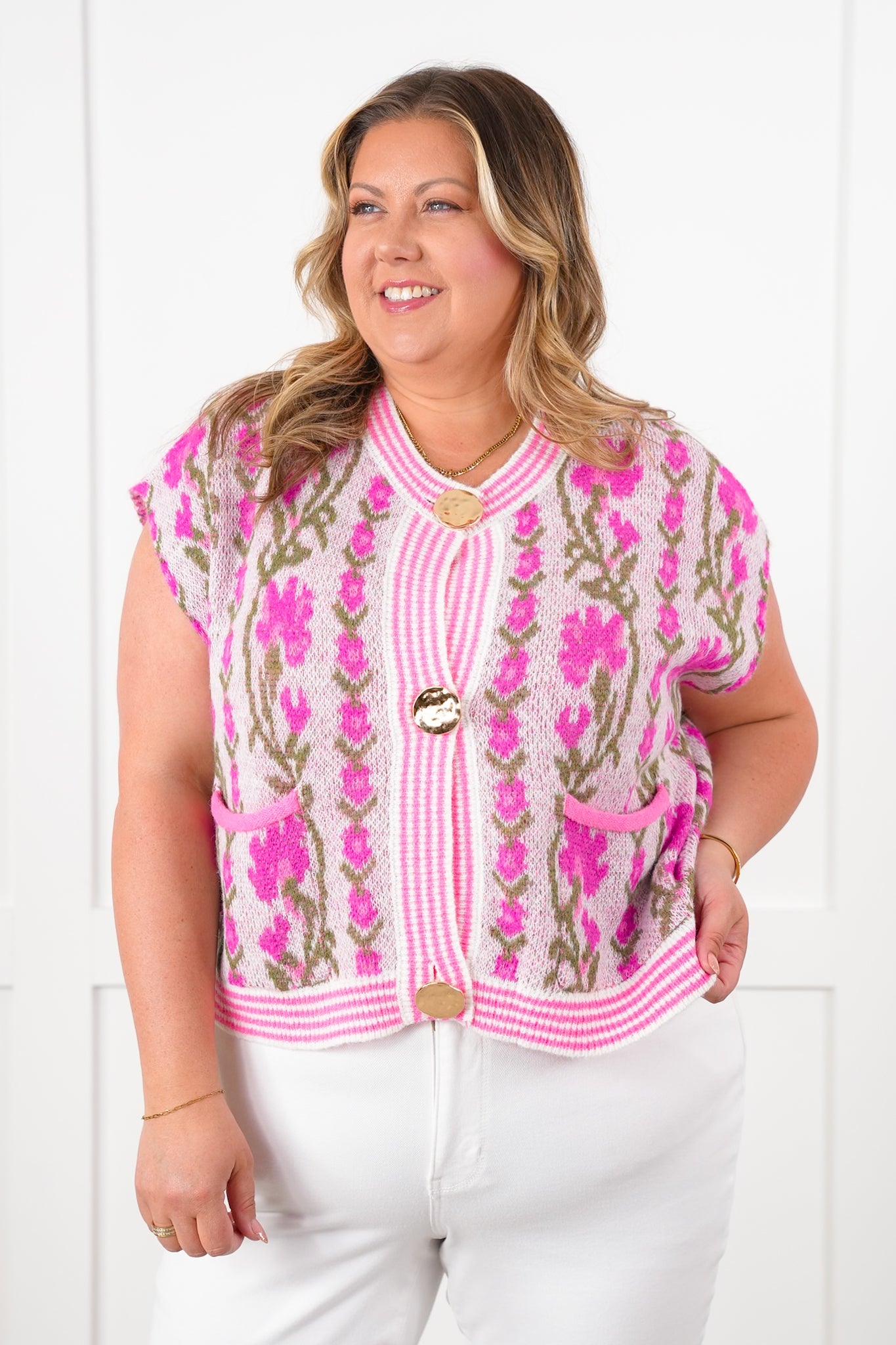 Floral Button Down Sweater Vest