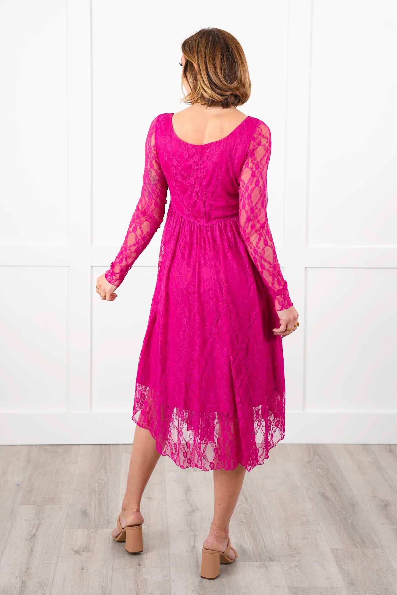 Berry Lace Long Sleeve Layered Maxi Dress