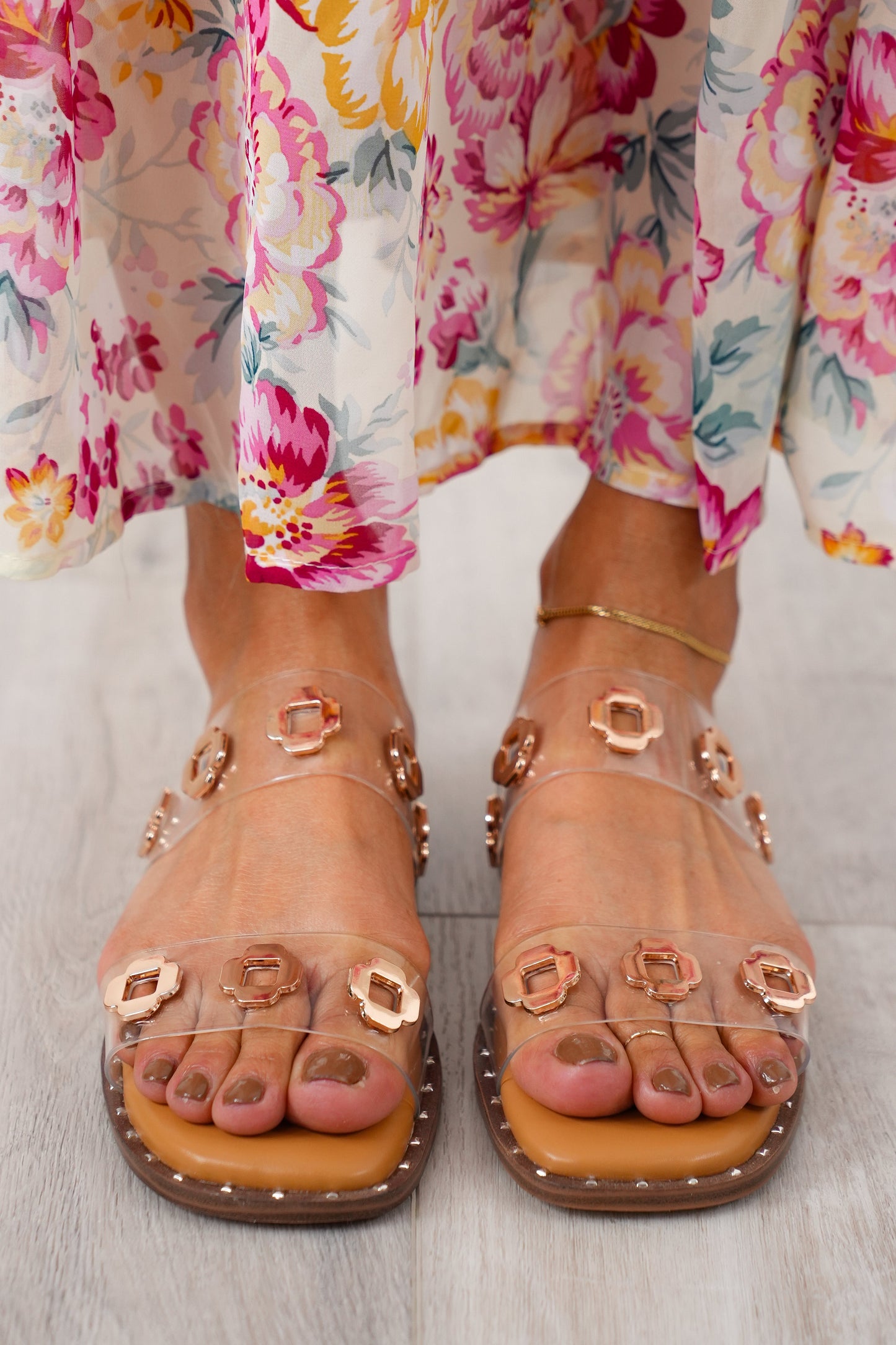 Corky's "Low Tide" Clear Strap Sandal with Gold Accents