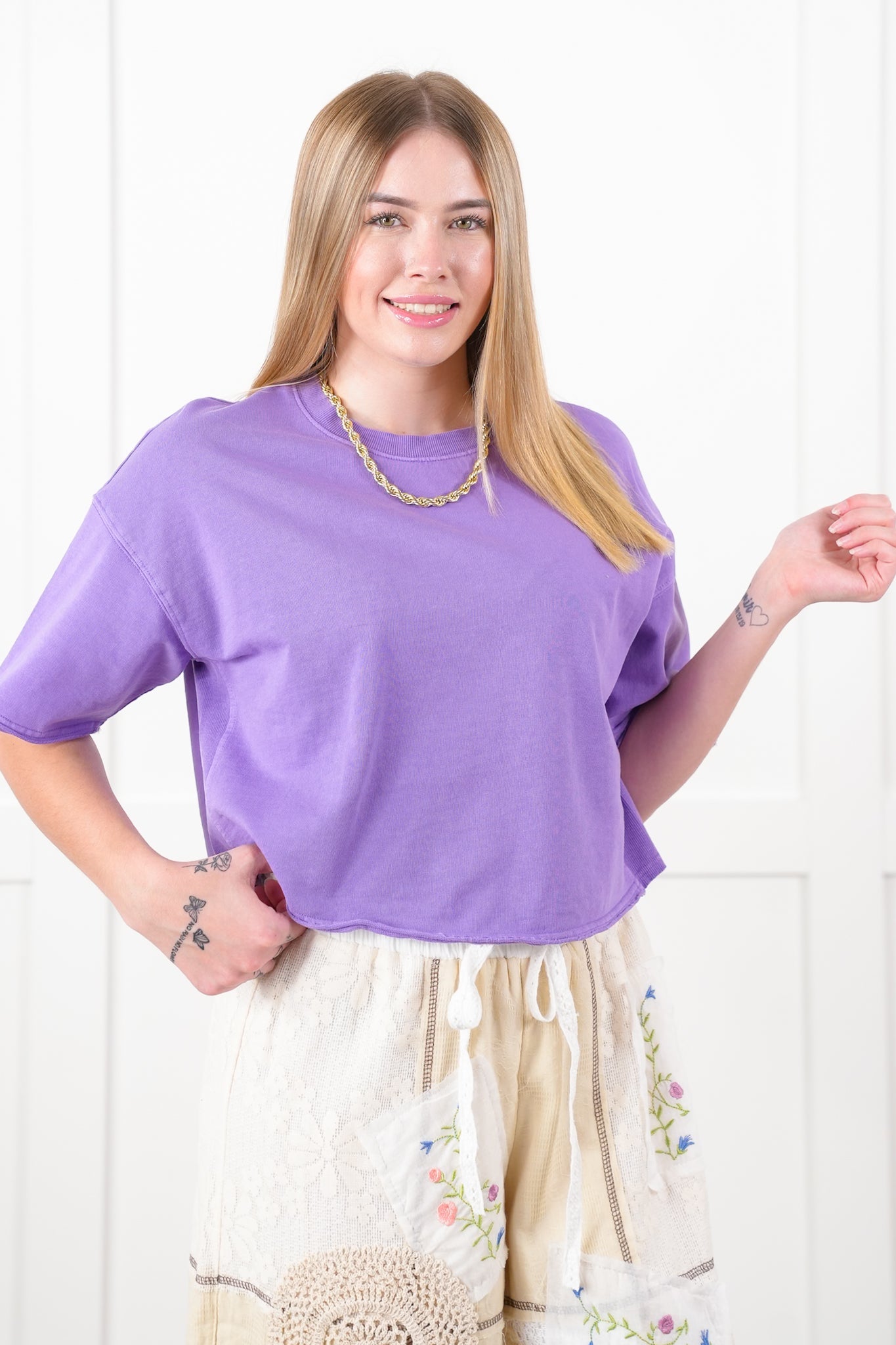 Short Sleeve Crew Neck Boxy Cropped Top