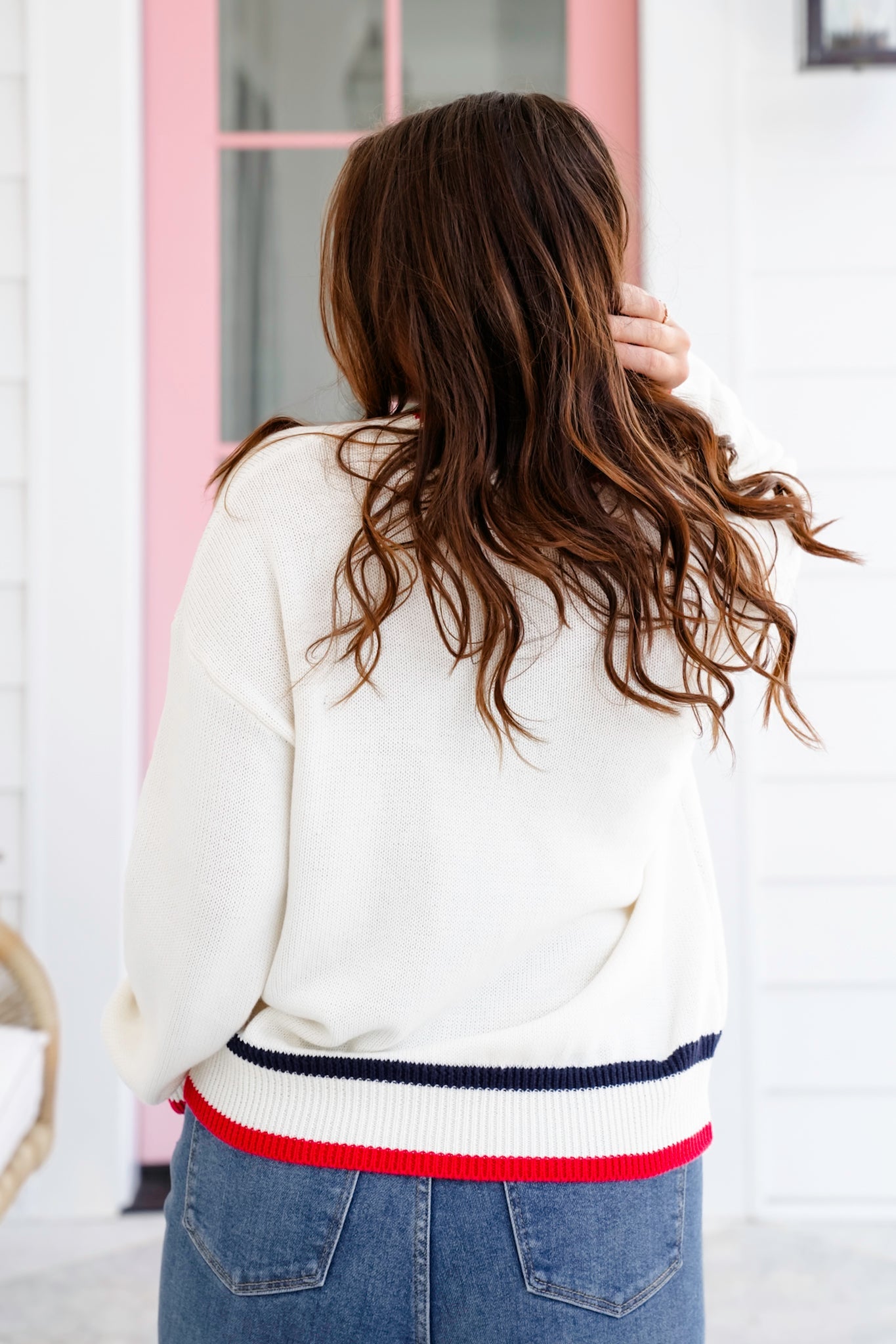 Long Sleeve Crew Neck "America" Knit Sweater