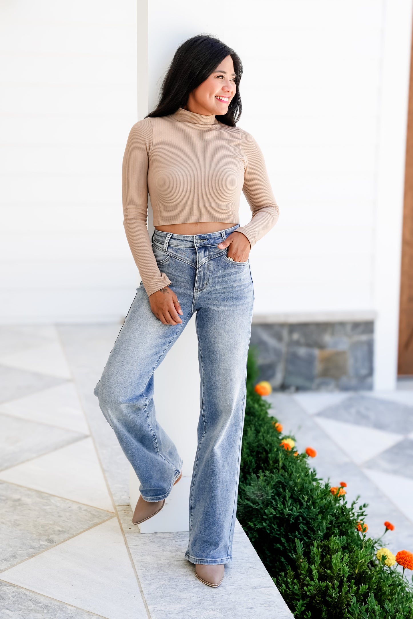 Judy Blue The Breakfast Club High Rise Medium Wash Retro Front Yoke Wide Leg Jeans
