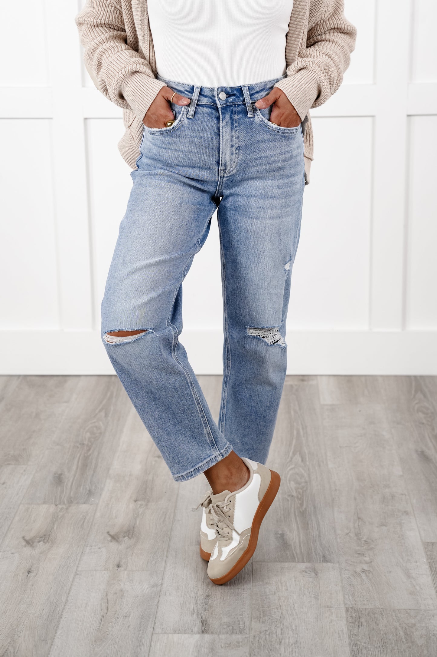 Lovervet High Rise Light Wash Distressed Barrel Jeans