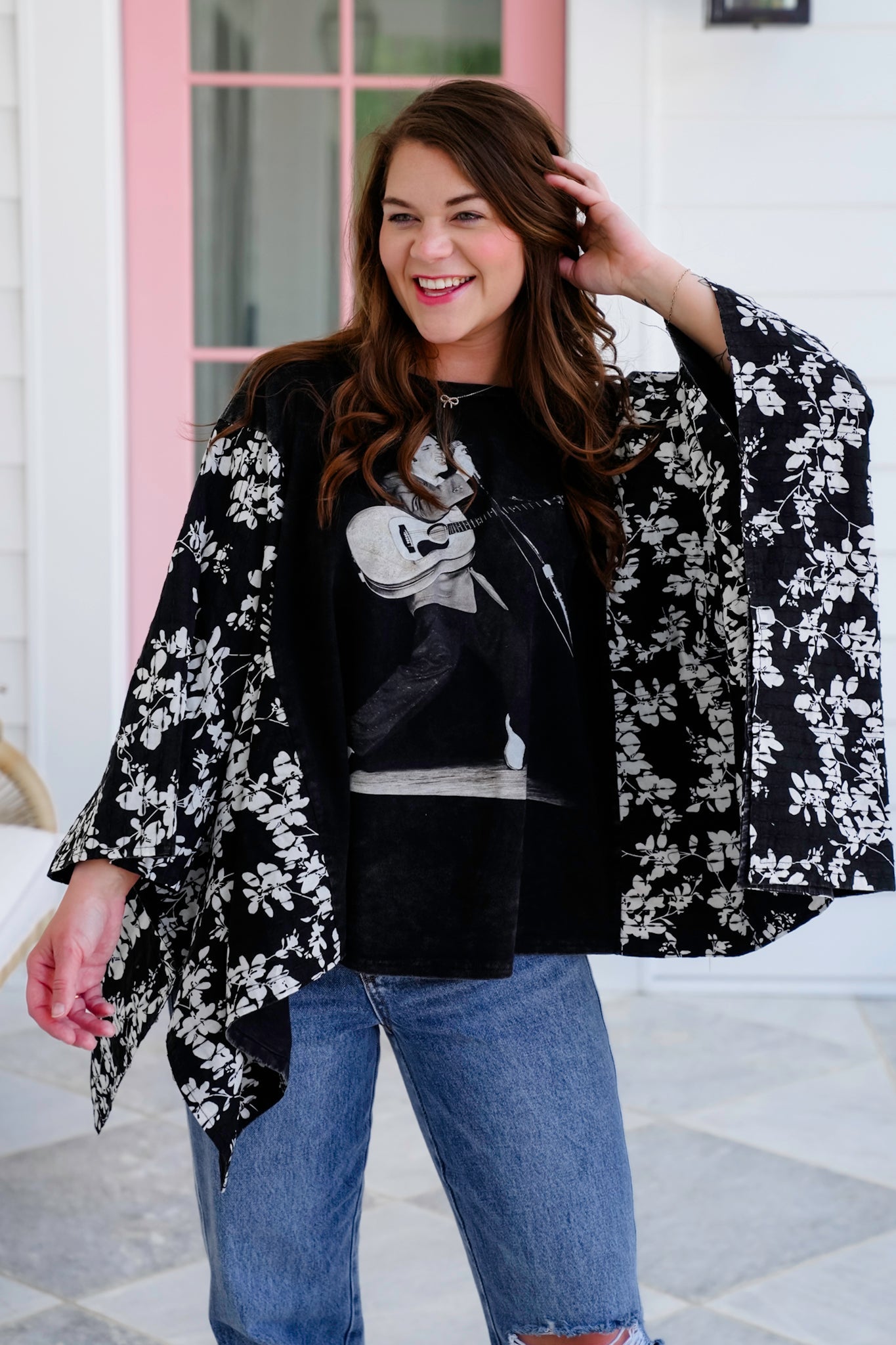 Elvis Presley Long Floral Sleeve Poncho Top