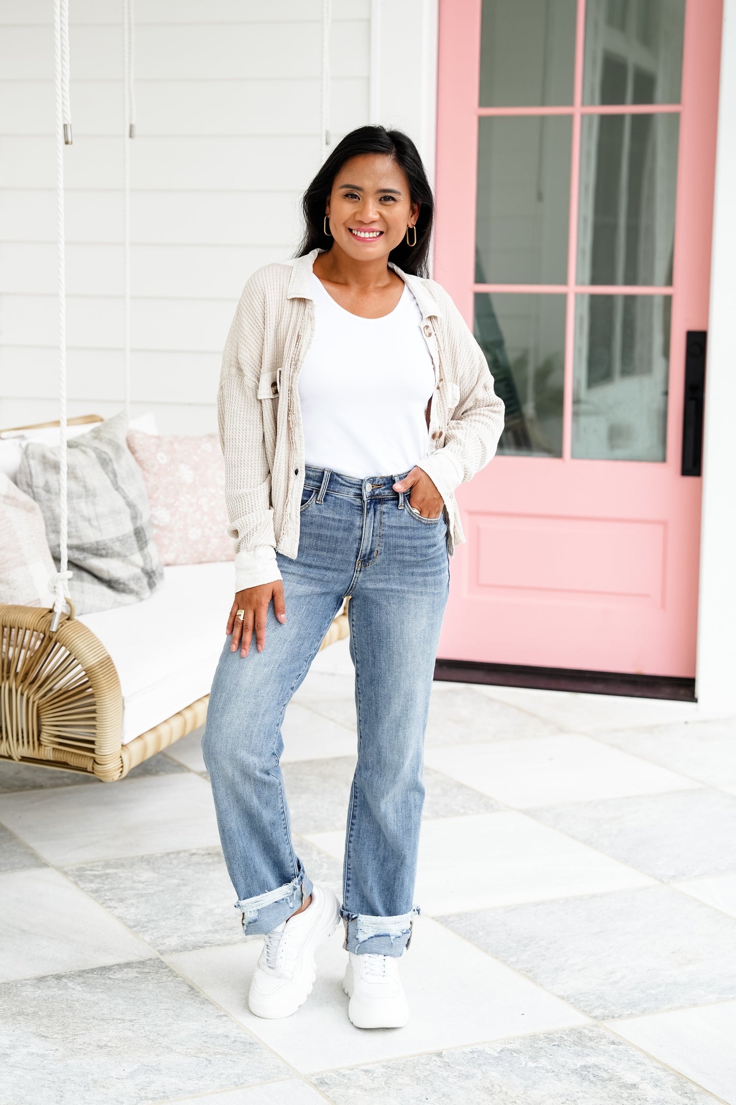 Judy Blue High Rise Medium Wash Distressed Straight Leg Jeans
