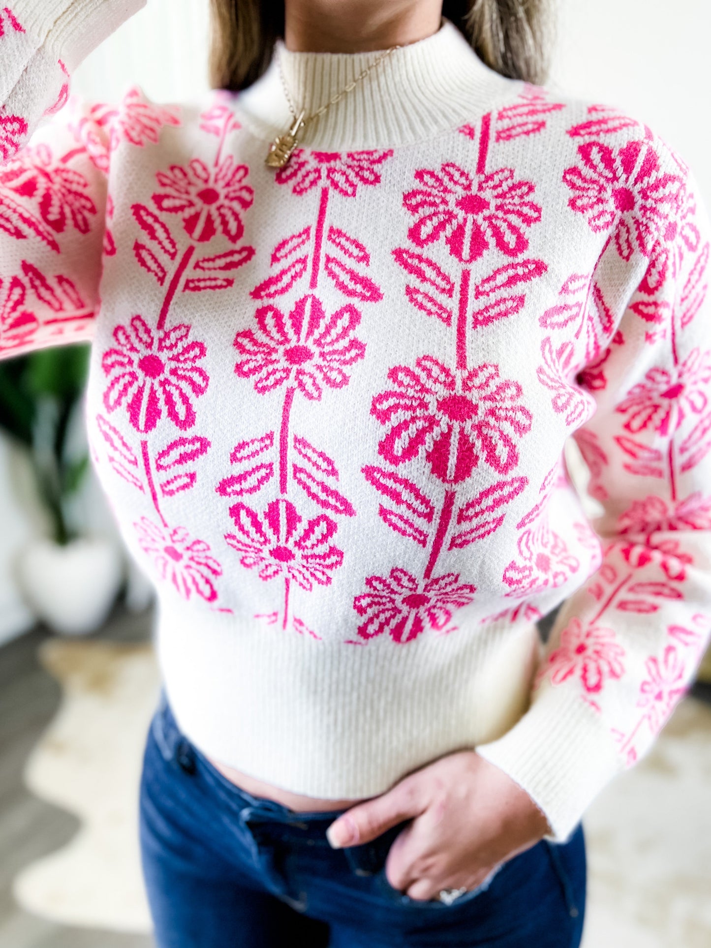 Restock! New Colors! Floral Print Long Sleeve Pullover Sweater (Multiple Colors)