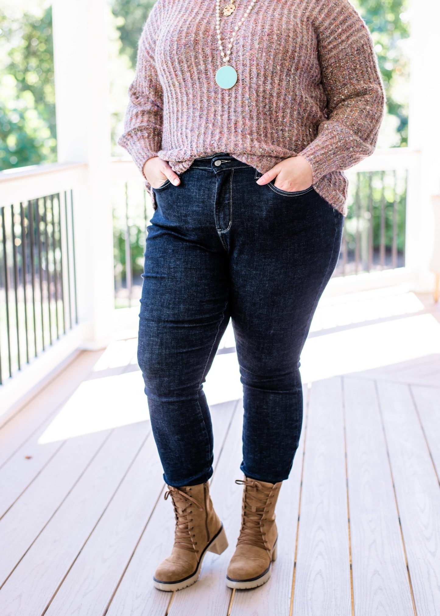Judy Blue Tummy Control Suck it up Buttercup Dark Wash Skinny Jeans - Freckled Poppy