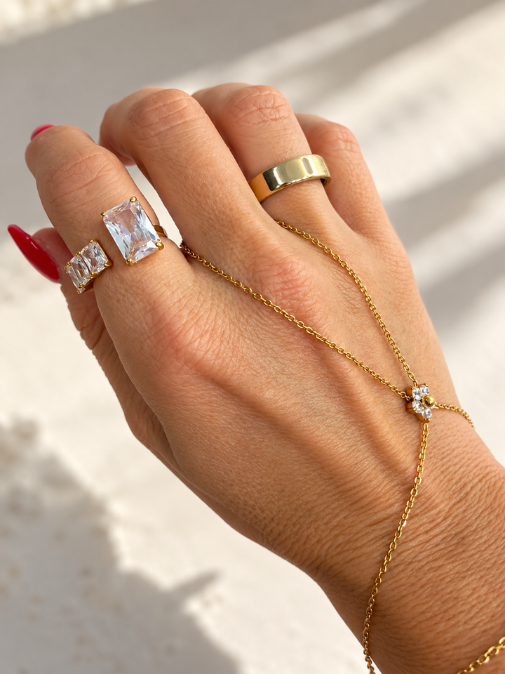 Gold Asymmetrical Rectangle Cut Adjustable Ring