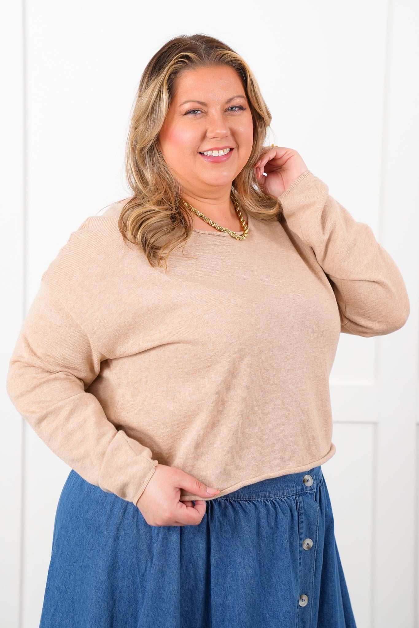 Knit Long Sleeve Boat Neck Pullover Top