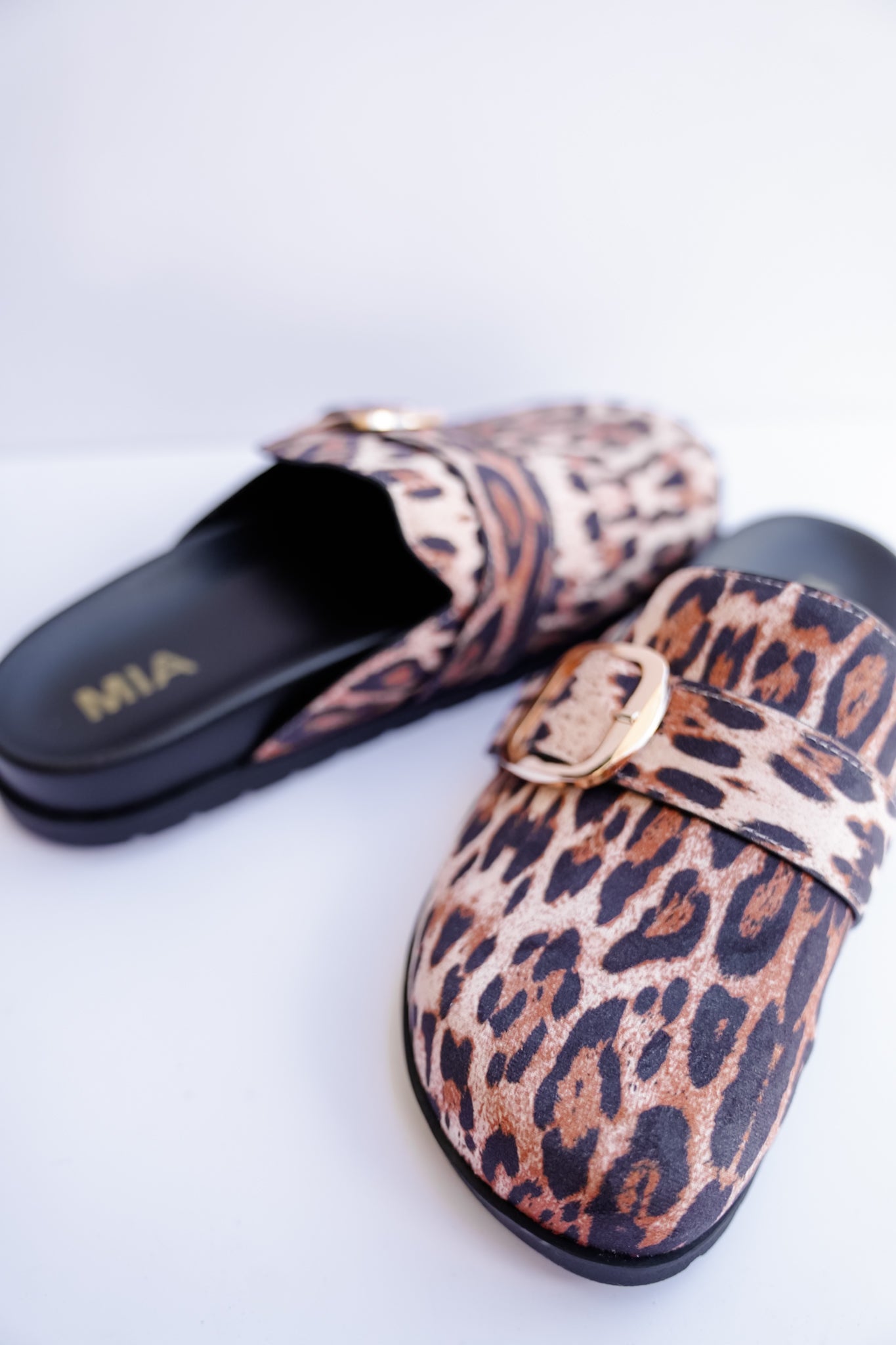 MIA Animal Print Slip On Clog with Buckle Detail