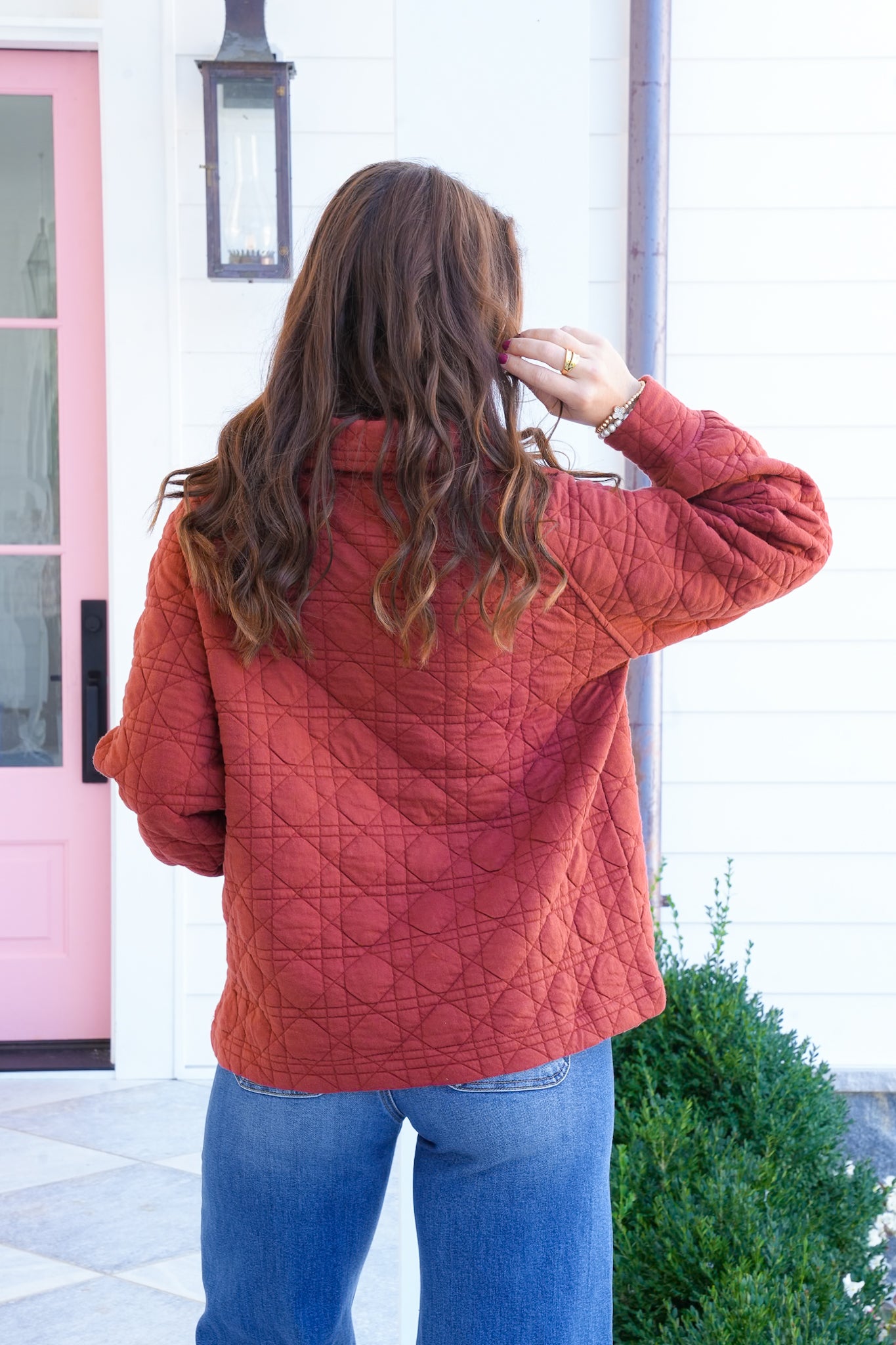 Plus/Reg Long Sleeve Quilted Zip Up Sweatshirt
