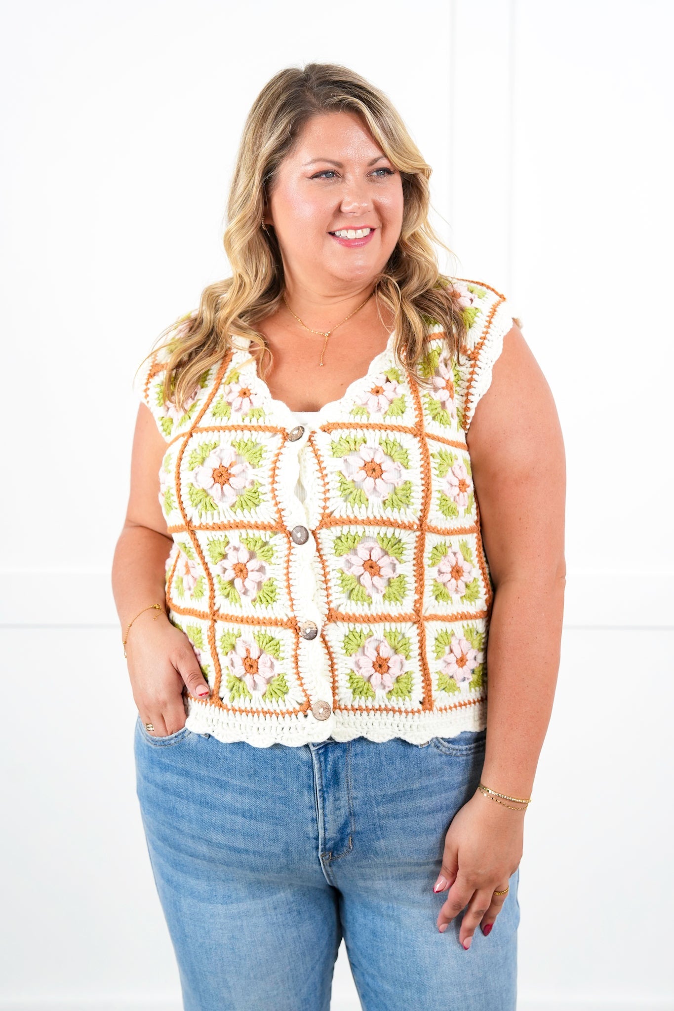 Granny Square Crocheted Button Down Vest