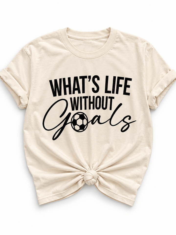 Plus/Reg Short Sleeve "What's Life Without Goals" Soccer Graphic Tee - Freckled Poppy