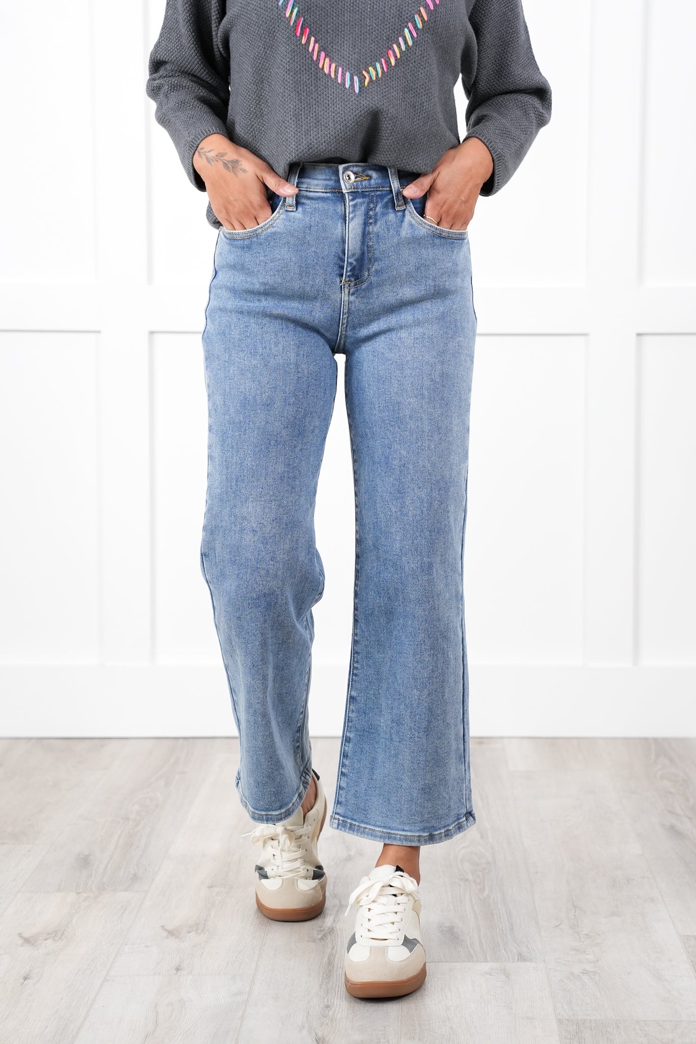 Special A High Rise Light Wash Cropped Wide Leg Jeans