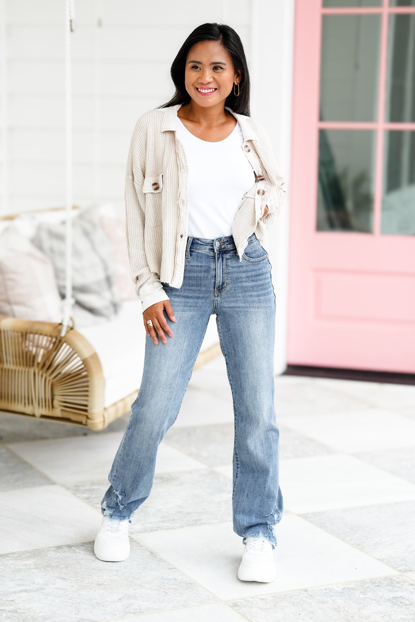 Judy Blue High Rise Medium Wash Distressed Straight Leg Jeans