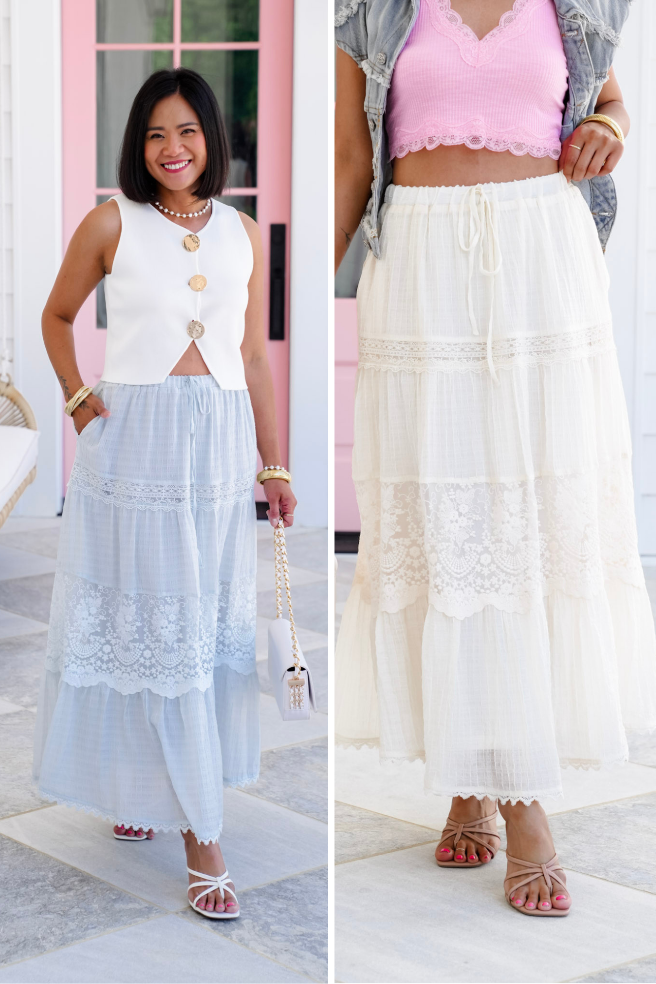 Elastic Waist Midi Skirt with Lace Detail