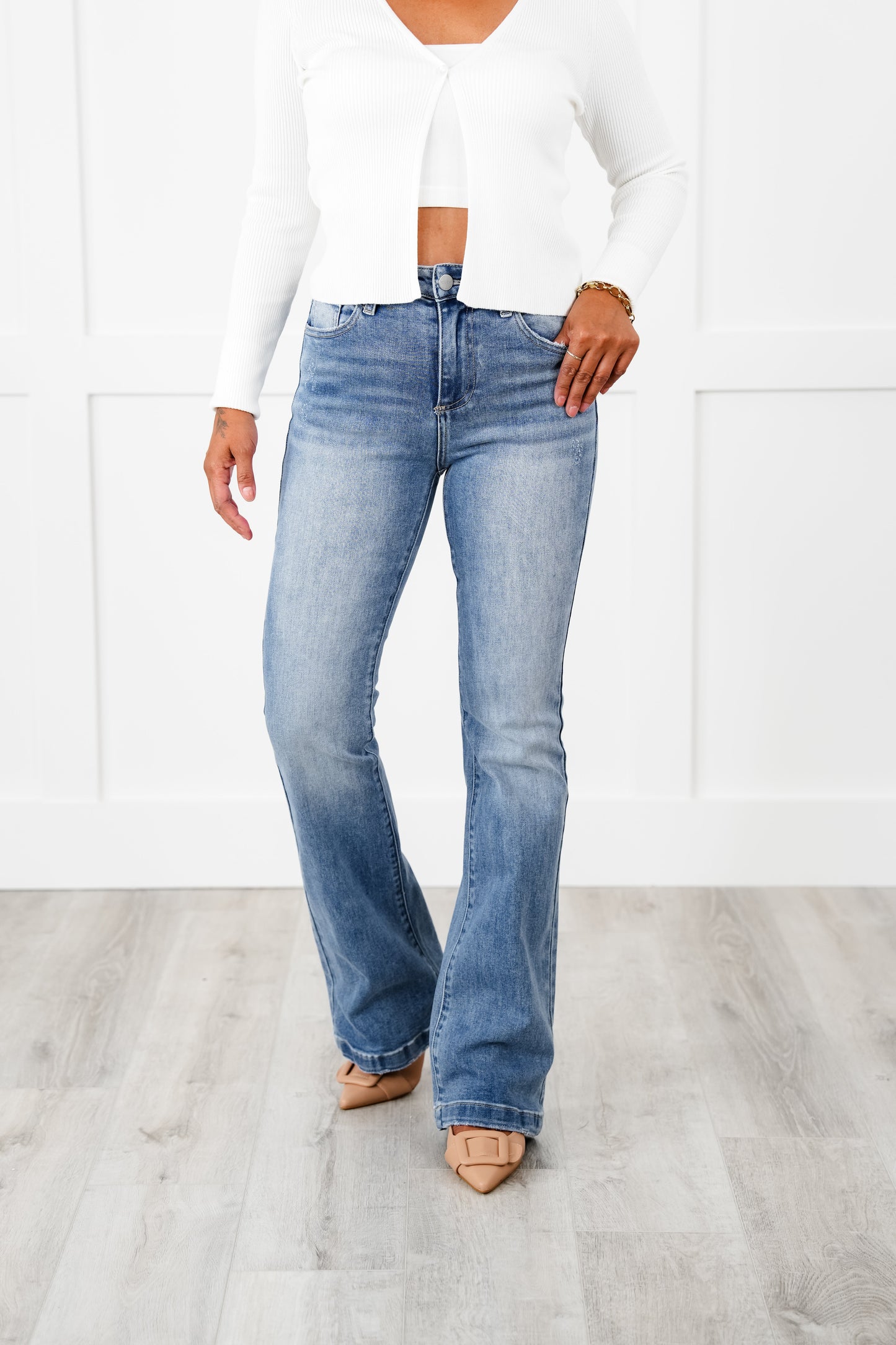 Risen Look What You Made Me Do High Rise Light Wash Multiple Inseam Boot Cut Jeans