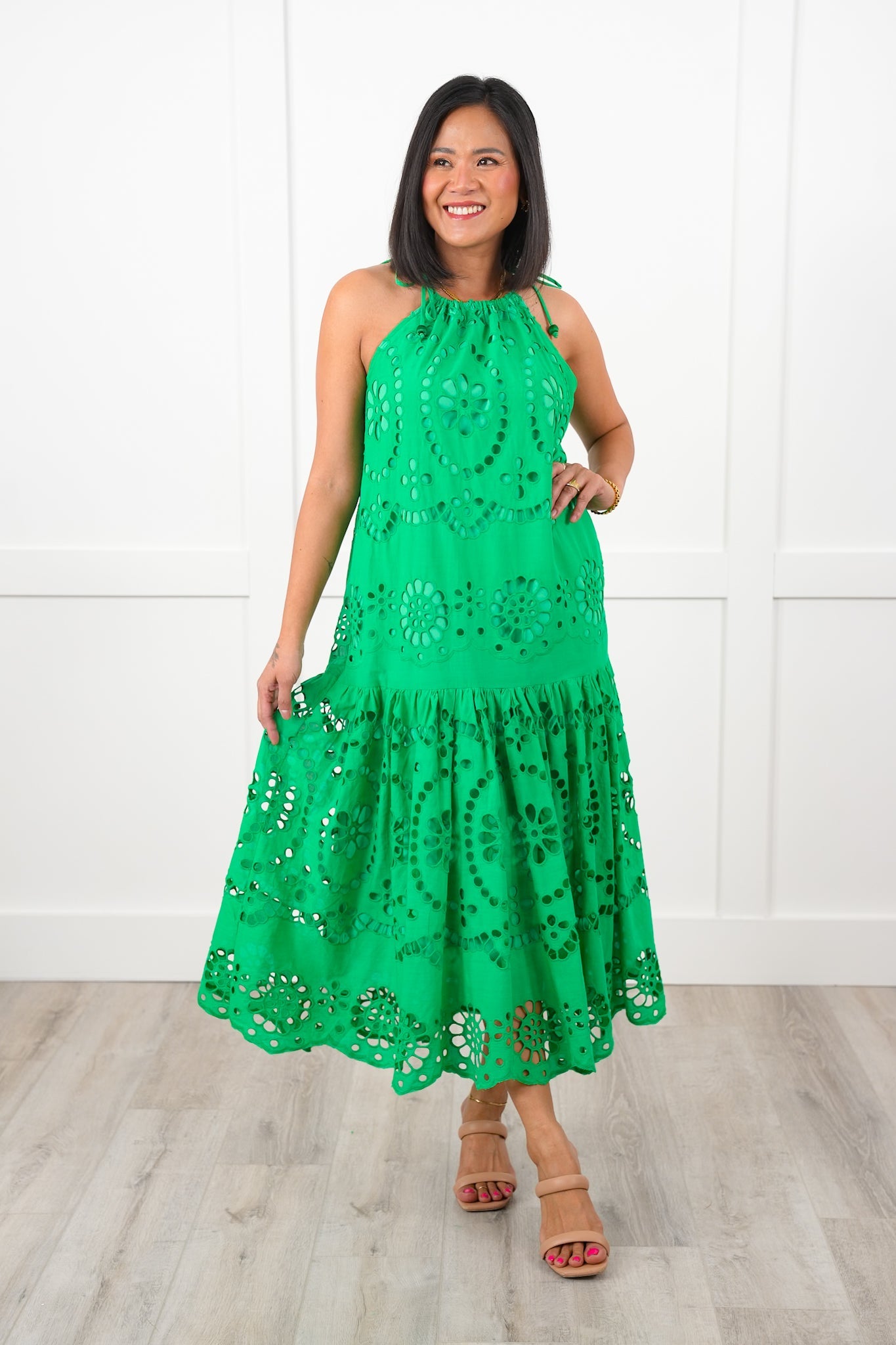 Sleeveless Eyelet Maxi Dress with Adjustable Shoulder Straps