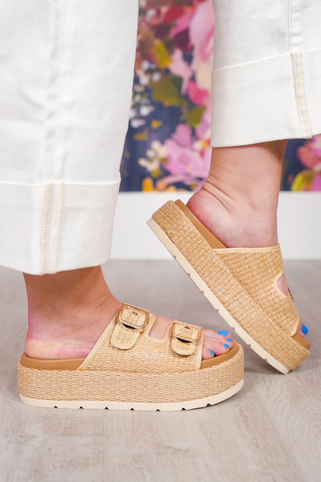 Corky's "No Filter" Platform Raffia Sandal with Buckle Straps