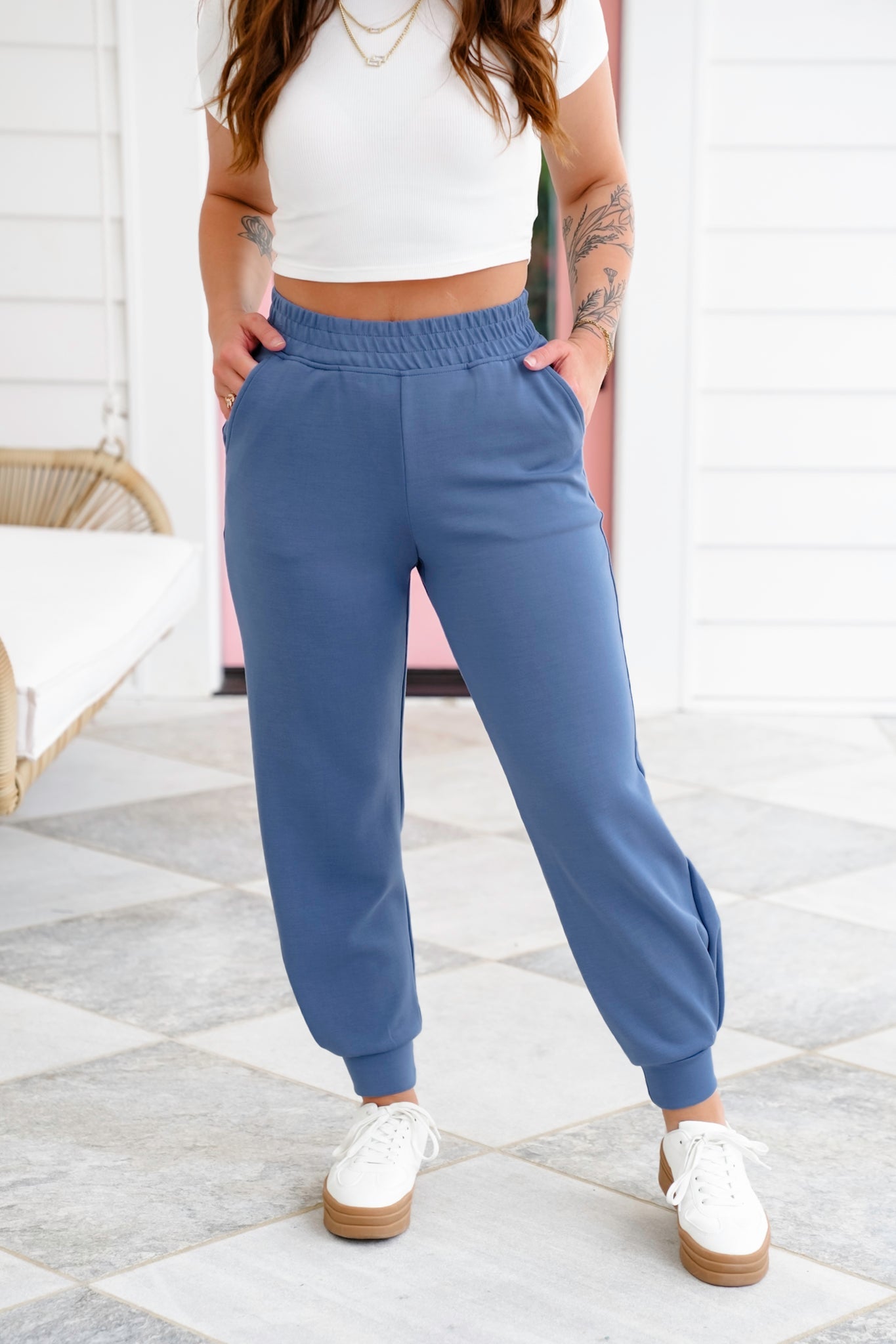 Plus/Reg Scuba Elastic Waistband Joggers With Pockets