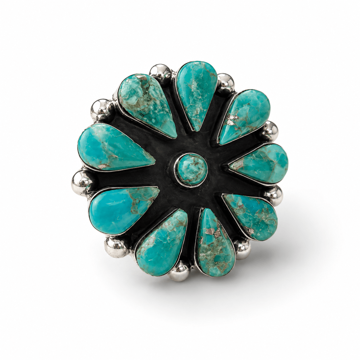 BOHO SOL Silver Turquoise Cluster Ring - Freckled Poppy