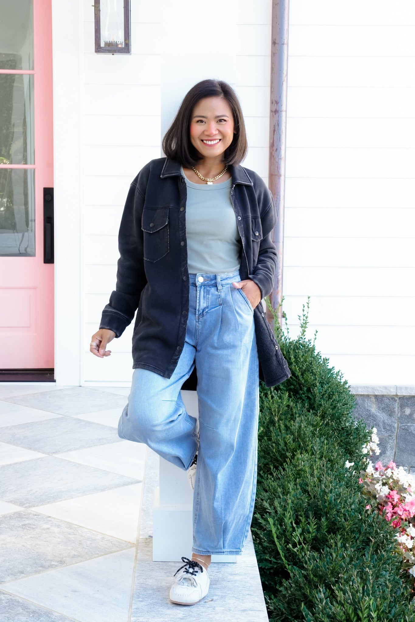 Long Sleeve Snap Button Shacket with Pockets