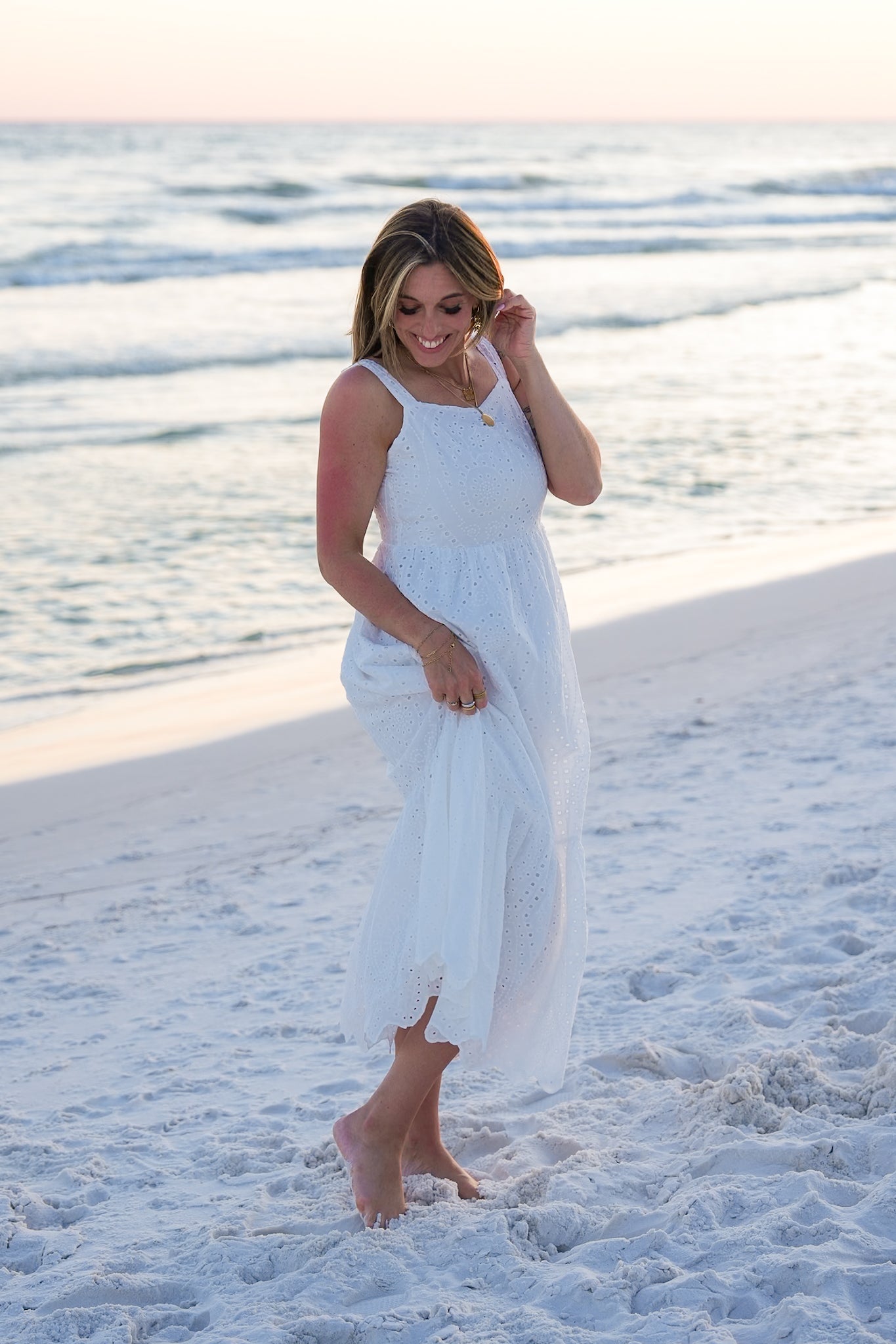 Plus/Reg White Eyelet Sleeveless Maxi Dress