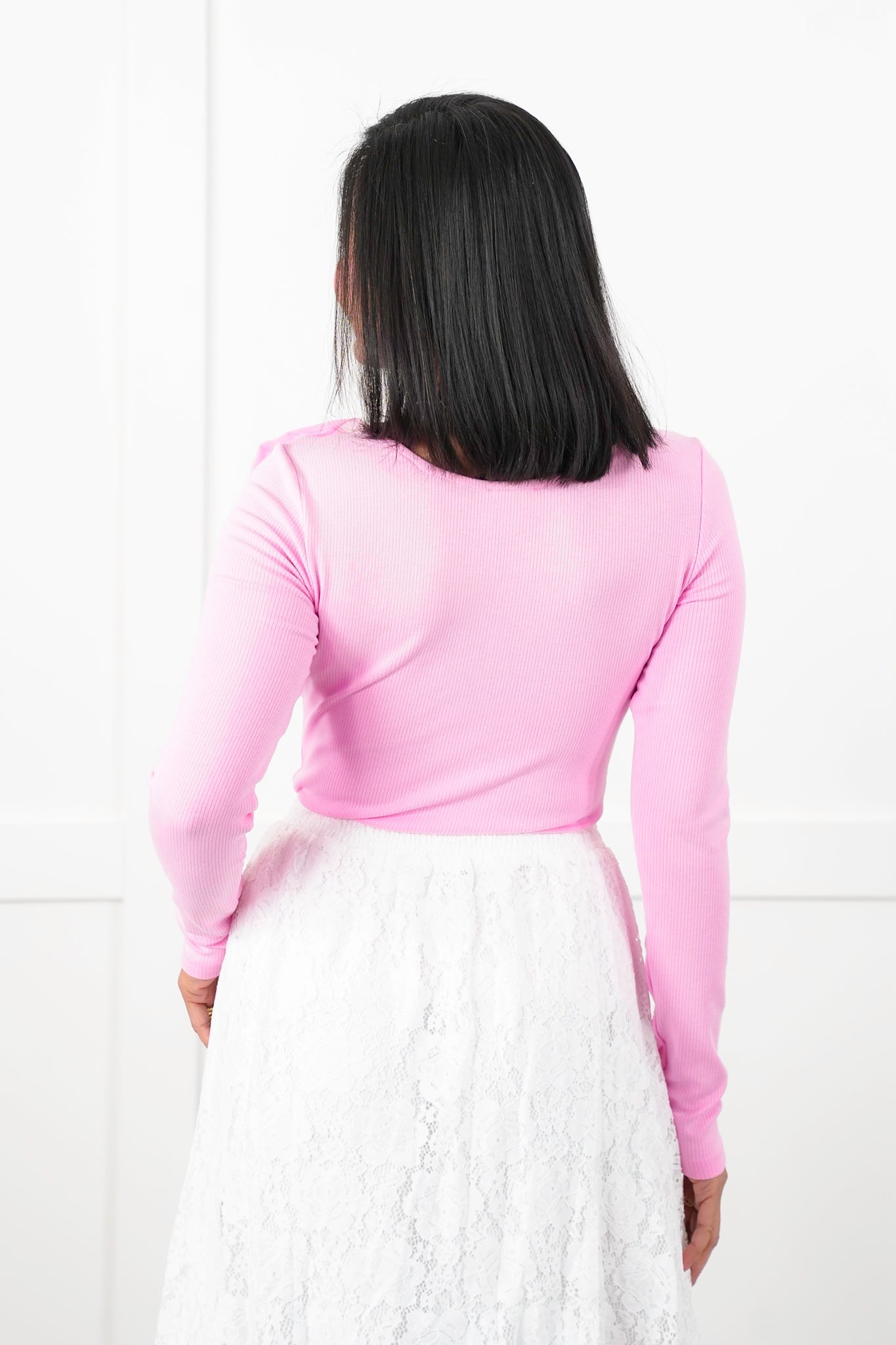 Ribbed Knit Long Sleeve Top with Ogranza Bow Detail